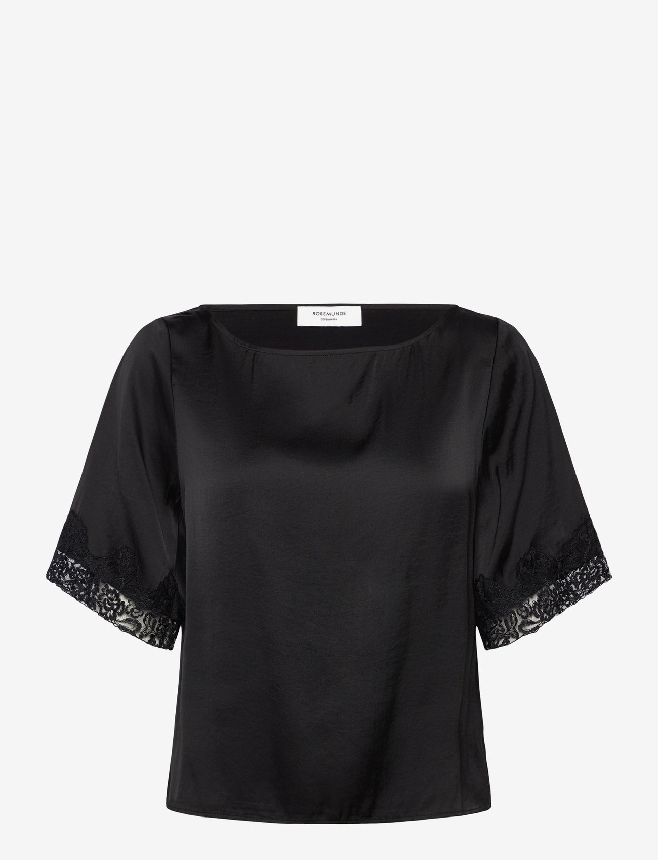 Rosemunde - RWSatina SS Lace Boatneck Blouse - lühikeste varrukatega pluusid - black - 0