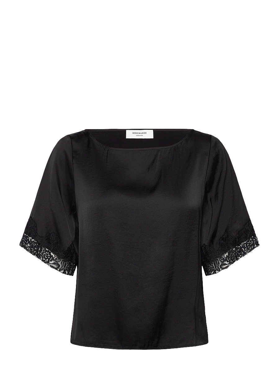 Rosemunde - RWSatina SS Lace Boatneck Blouse - kurzärmelige blusen - black - 0