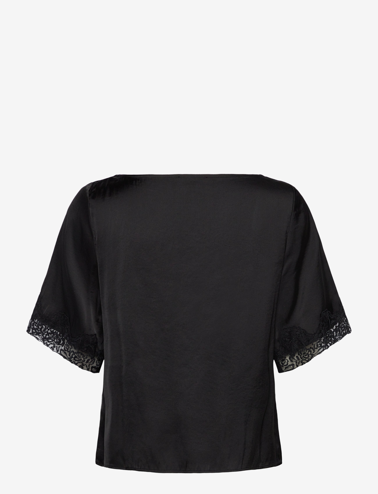 Rosemunde - RWSatina SS Lace Boatneck Blouse - lühikeste varrukatega pluusid - black - 1
