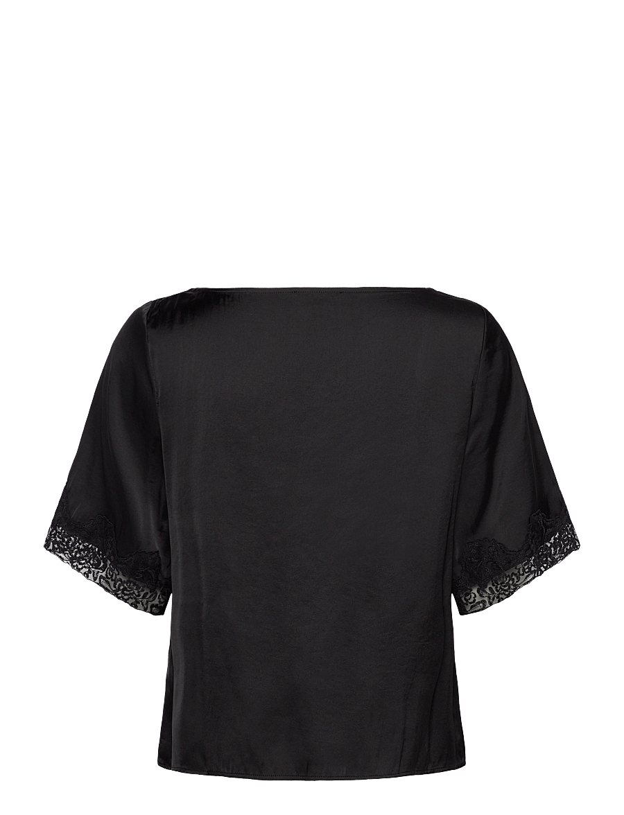 Rosemunde - RWSatina SS Lace Boatneck Blouse - kurzärmelige blusen - black - 1