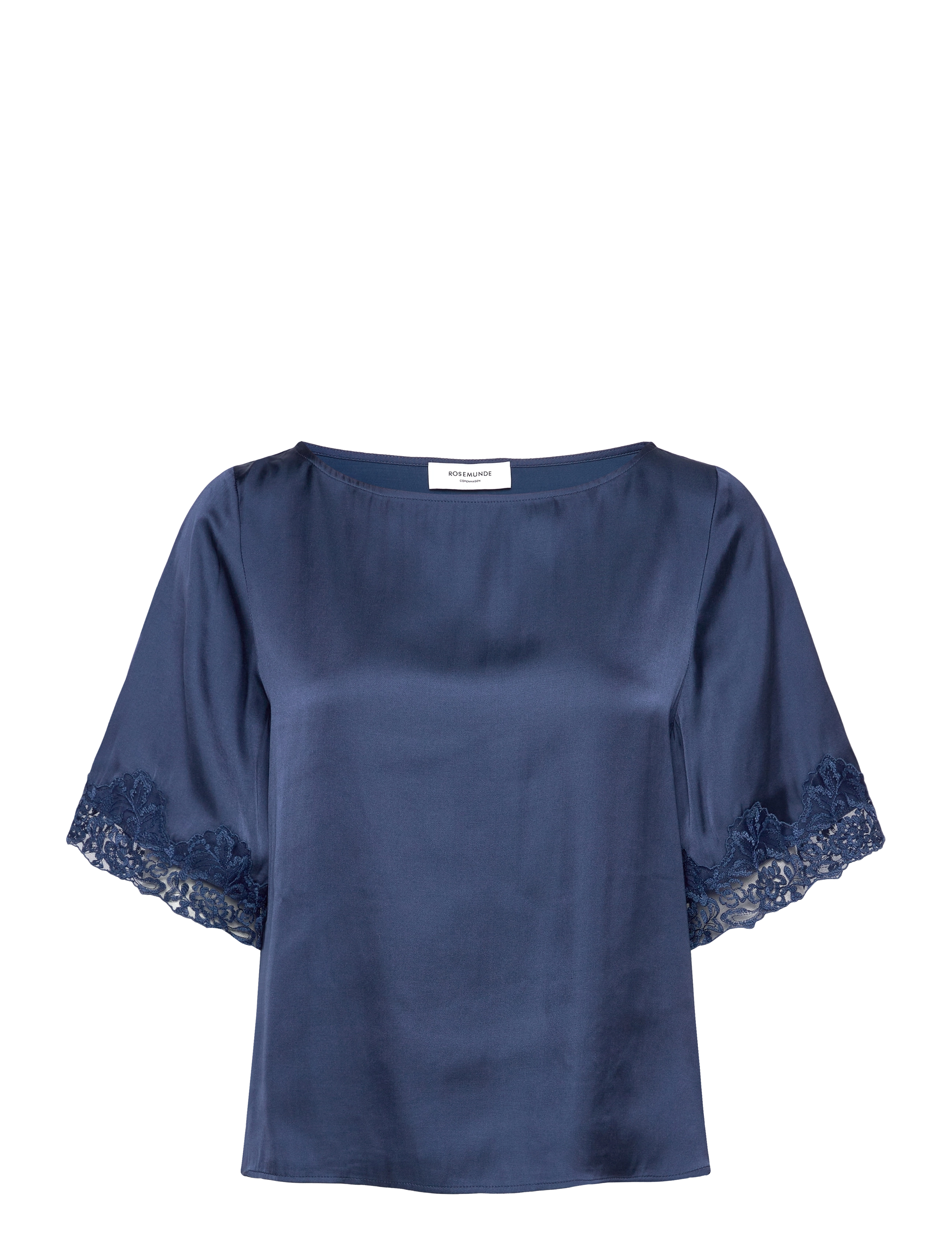 Rosemunde RWSatina SS Lace Boatneck Blouse - Kortærmede bluser - ENSIGN BLUE / navy