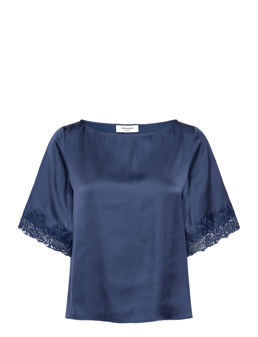 Rosemunde - RWSatina SS Lace Boatneck Blouse - short-sleeved blouses - ensign blue - 0