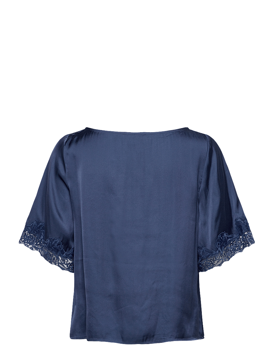 Rosemunde - RWSatina SS Lace Boatneck Blouse - short-sleeved blouses - ensign blue - 1