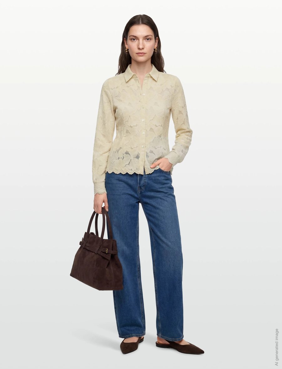 Rosemunde - RWFiona LS Lace Shirt - langärmlige hemden - beige - 0