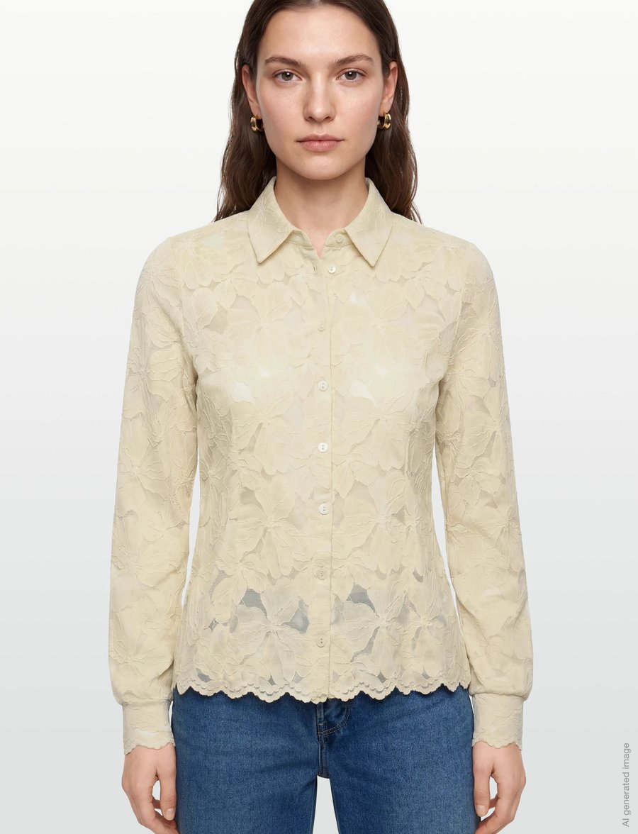 Rosemunde - RWFiona LS Lace Shirt - langärmlige hemden - beige - 3