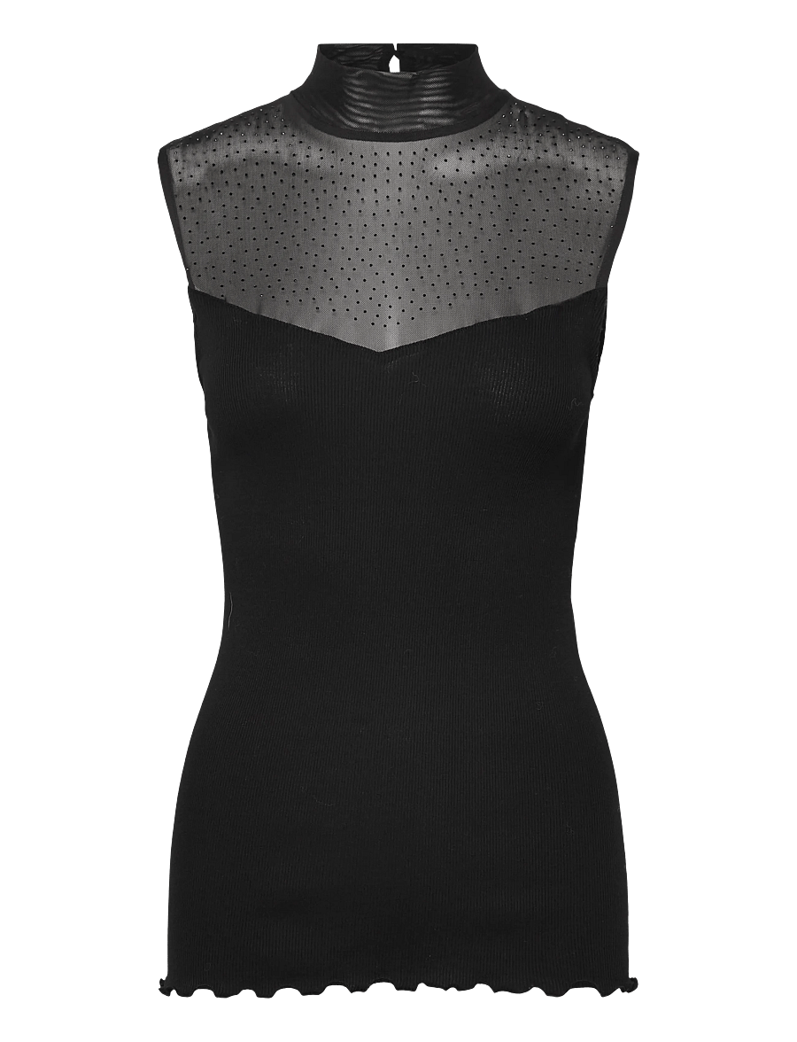 Rosemunde - RWBernadine Organic SL Lace T-neck - golfai - black - 0