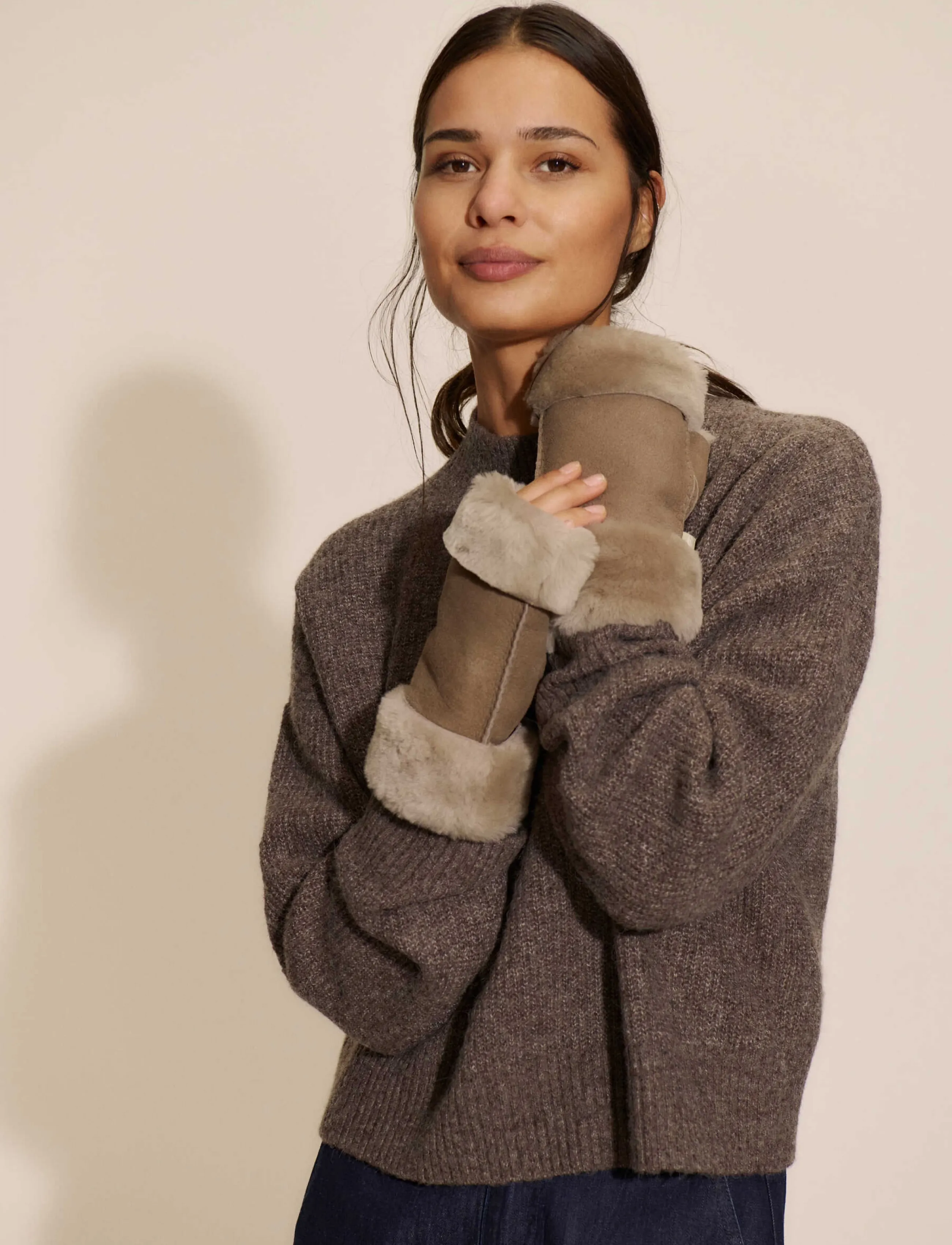Rosemunde - RHSydney Shearling Half Mittens - læderhandsker - coffee brown - 0