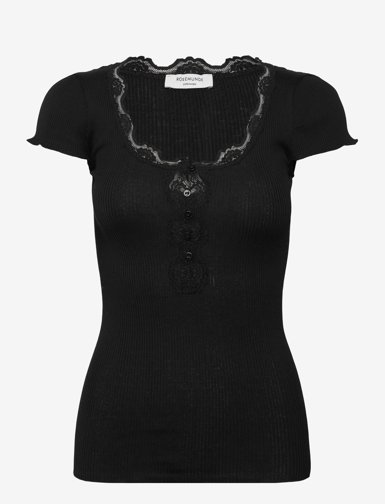 Rosemunde - RWBeatha Silk Capsleeve Button T-shirt - t-shirts - black - 1