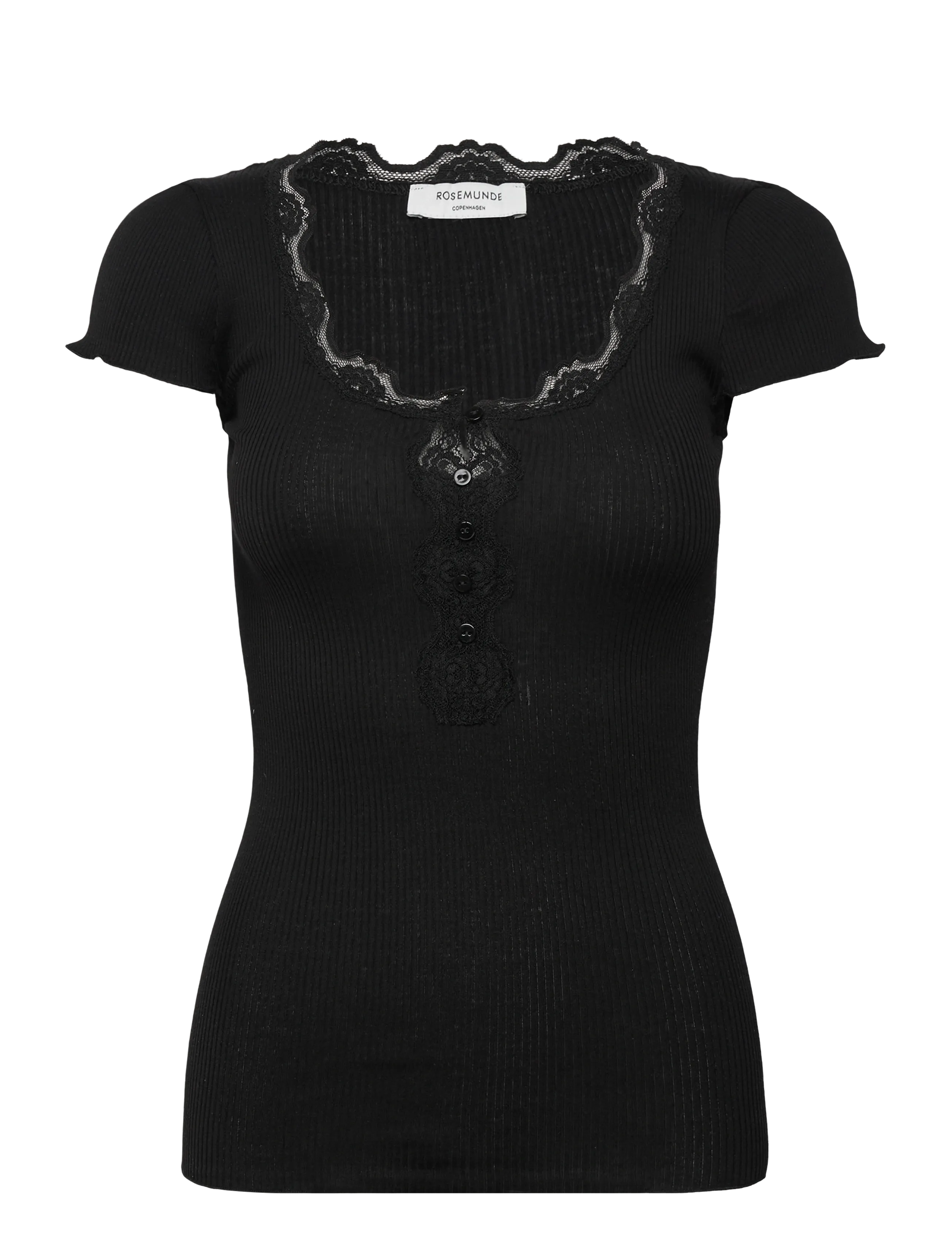 Rosemunde RWBeatha Silk Capsleeve Button T-sh - T-shirts & Toppe - BLACK / black