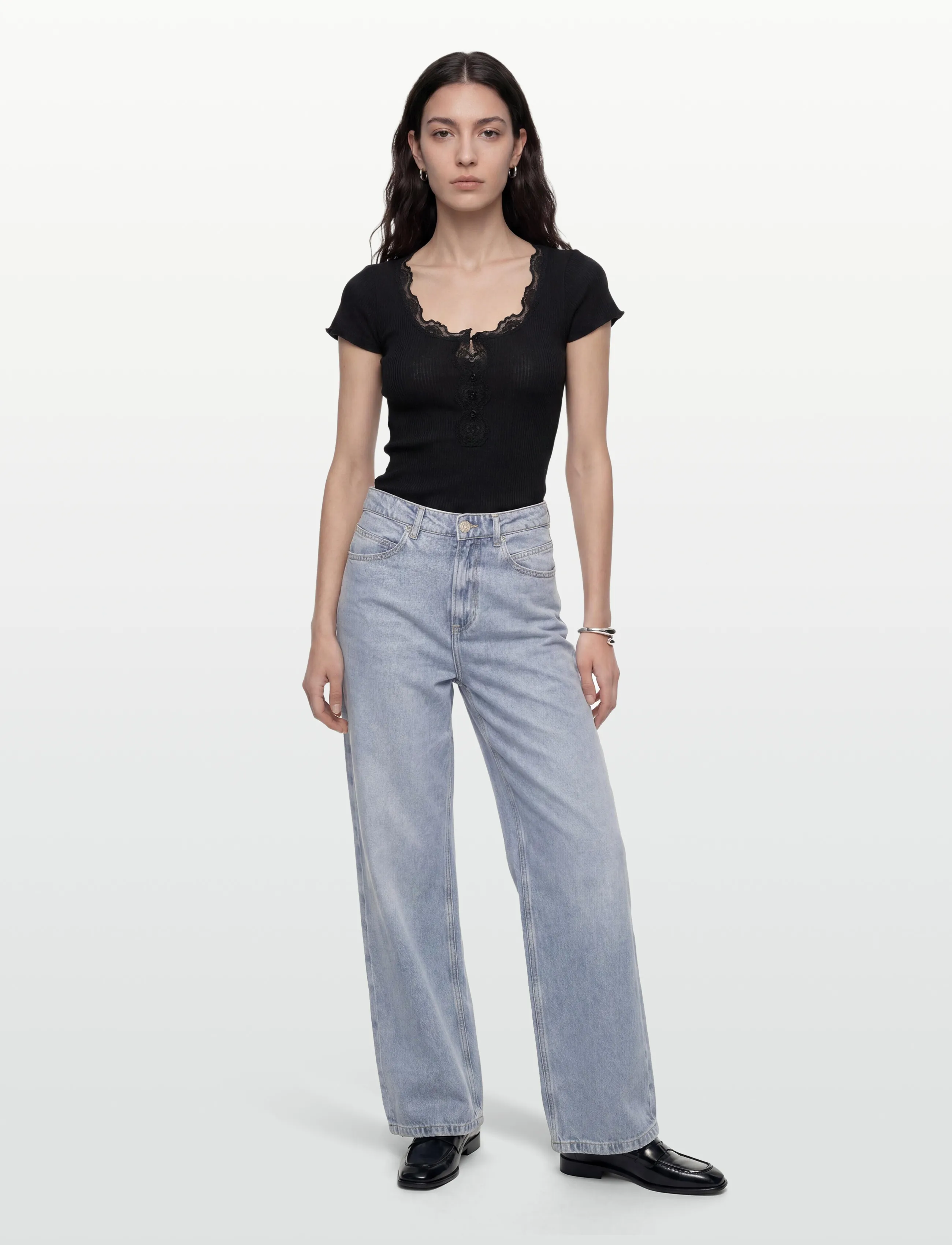 Rosemunde RWBeatha Silk Capsleeve Button T-sh - T-Shirts & Tops - BLACK / black