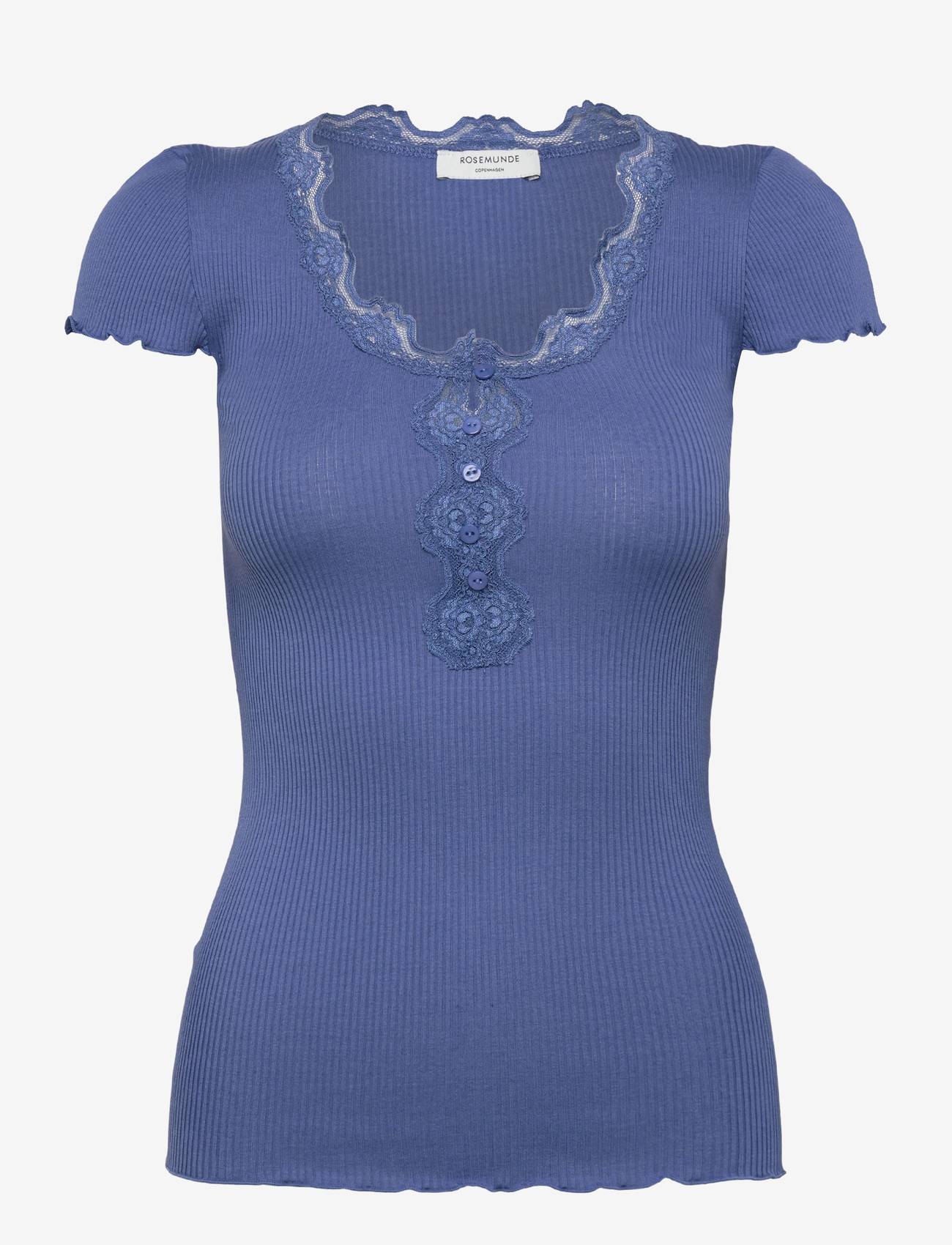Rosemunde - RWBeatha Silk Capsleeve Button T-shirt - t-shirts - dutch blue - 1