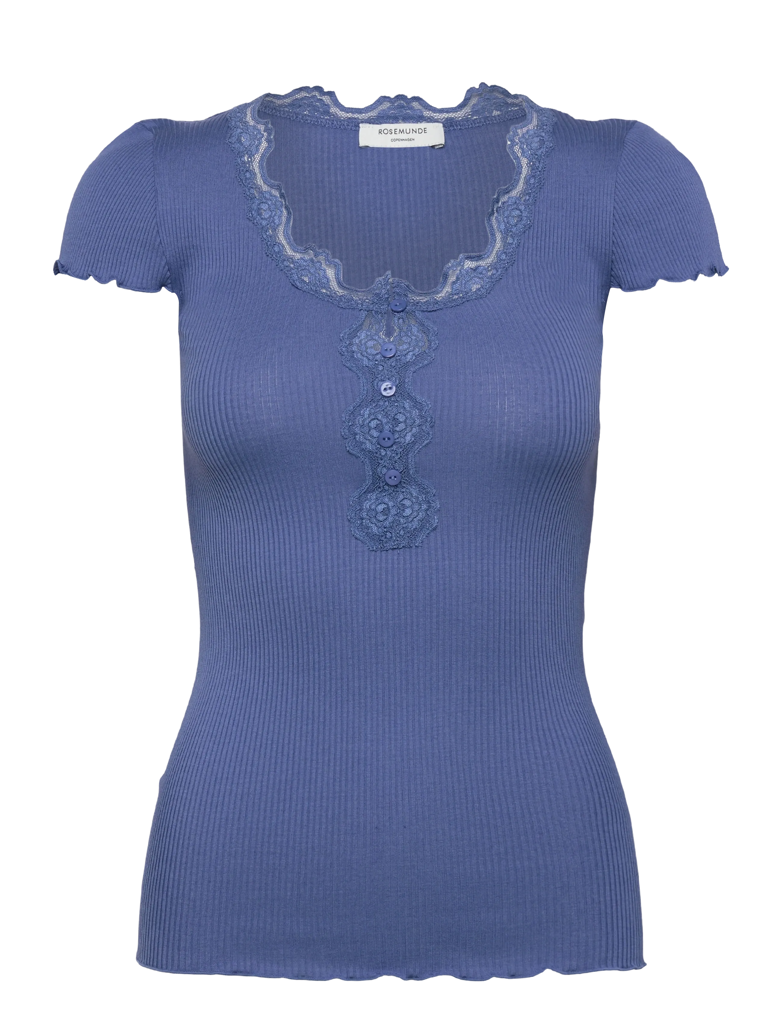 Rosemunde RWBeatha Silk Capsleeve Button T-shirt - Tøj - DUTCH BLUE / blue
