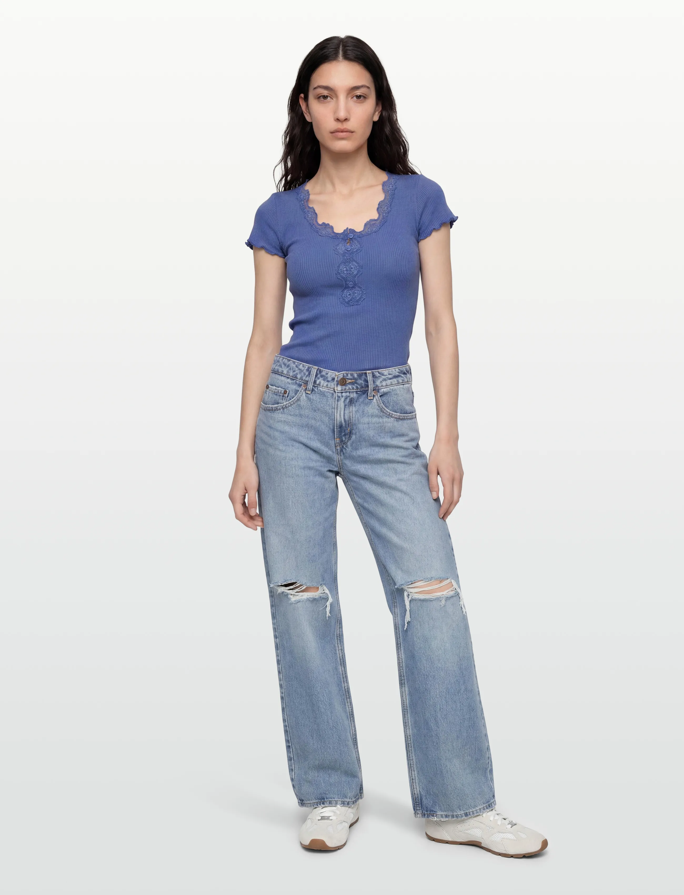 Rosemunde RWBeatha Silk Capsleeve Button T-sh - T-Shirts & Tops - DUTCH BLUE / blue