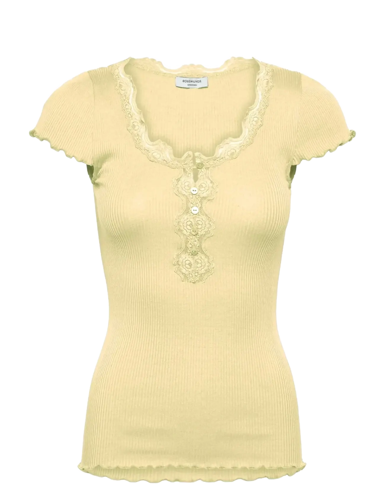 Rosemunde RWBeatha Silk Capsleeve Button T-sh - T-shirts - FLAN / yellow