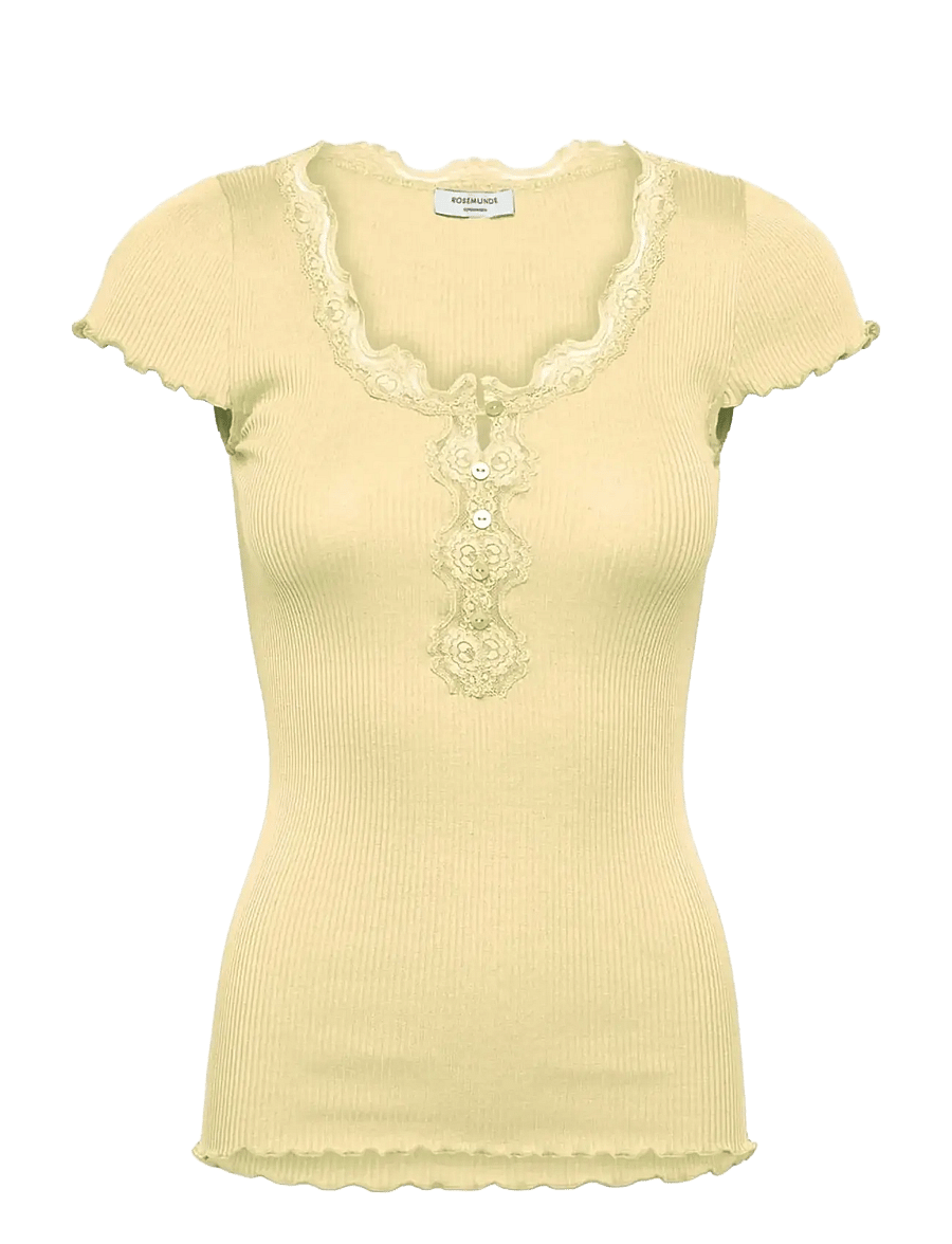 Rosemunde - RWBeatha Silk Capsleeve Button T-shirt - t-shirty - flan - 0