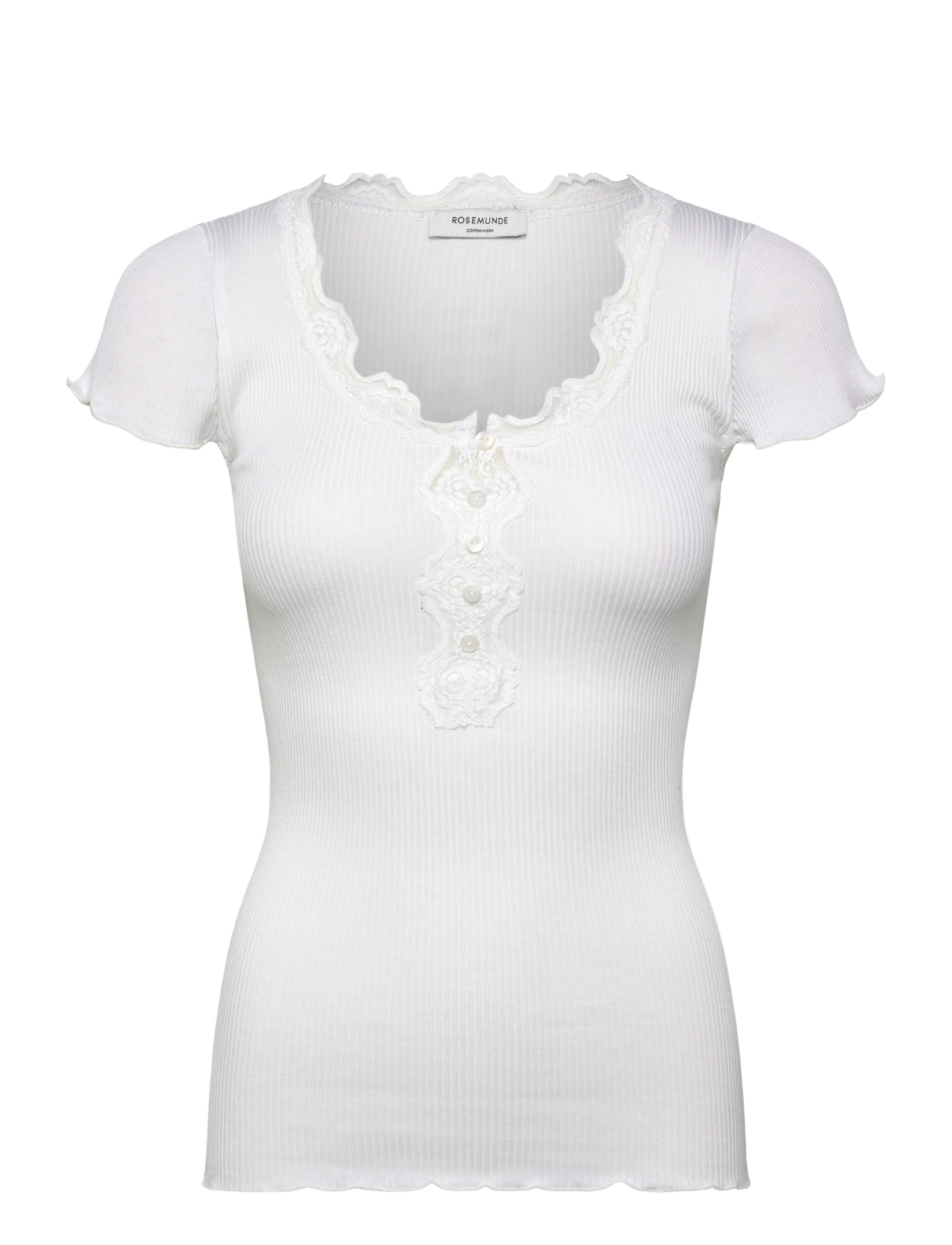 Rosemunde RWBeatha Silk Capsleeve Button T-shirt - Tøj - NEW WHITE / white