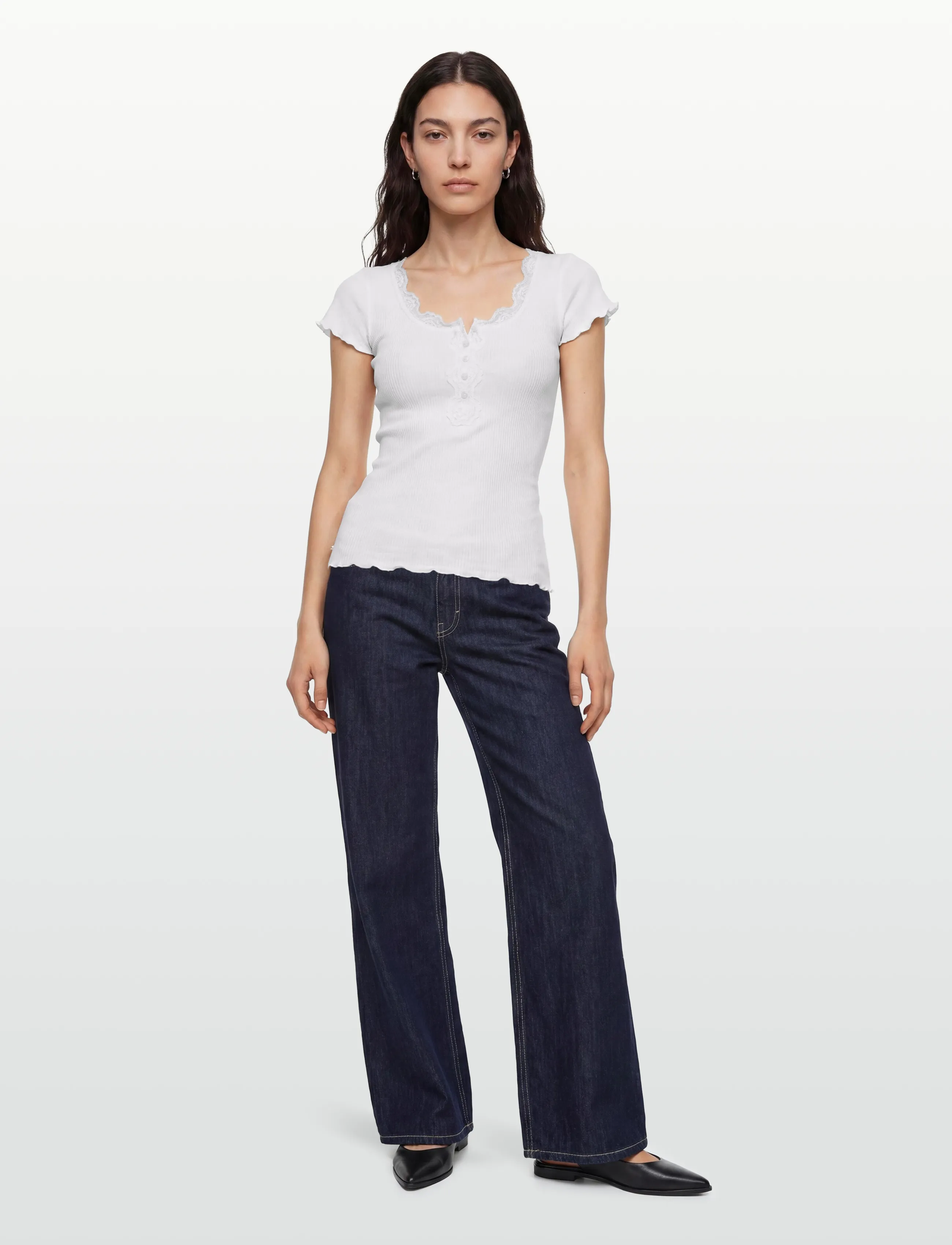 Rosemunde Rwbeatha Silk Capsleeve Button T-Shirt, XL, White, T-Shirts & Toppe > Kortærmede, Dame