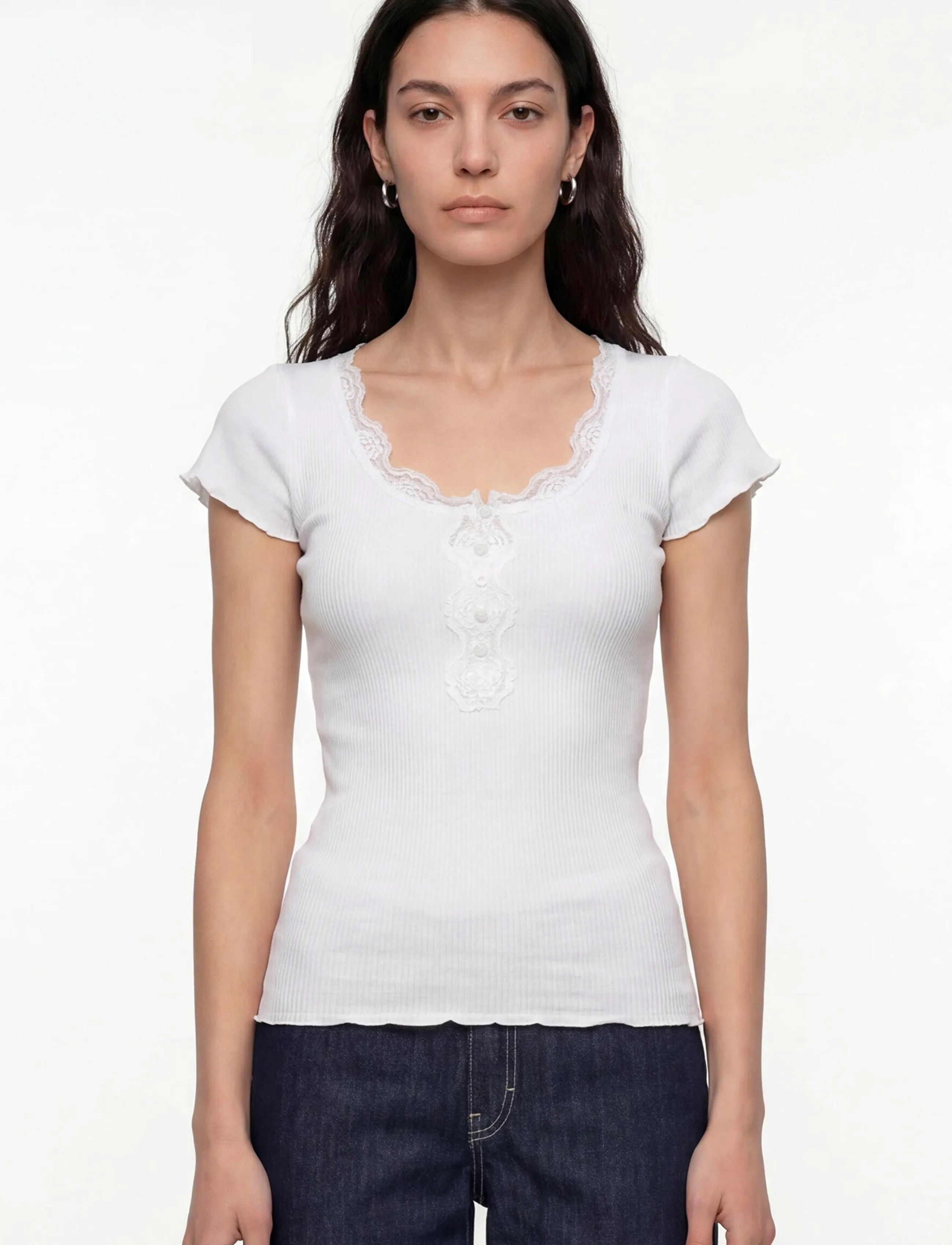 Rosemunde - RWBeatha Silk Capsleeve Button T-shirt - t-shirts - new white - 3