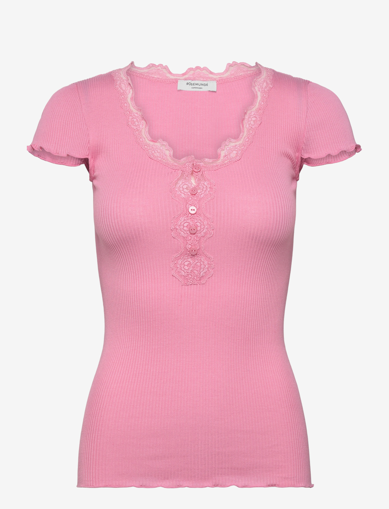 Rosemunde - RWBeatha Silk Capsleeve Button T-shirt - t-shirts - sea pink - 1