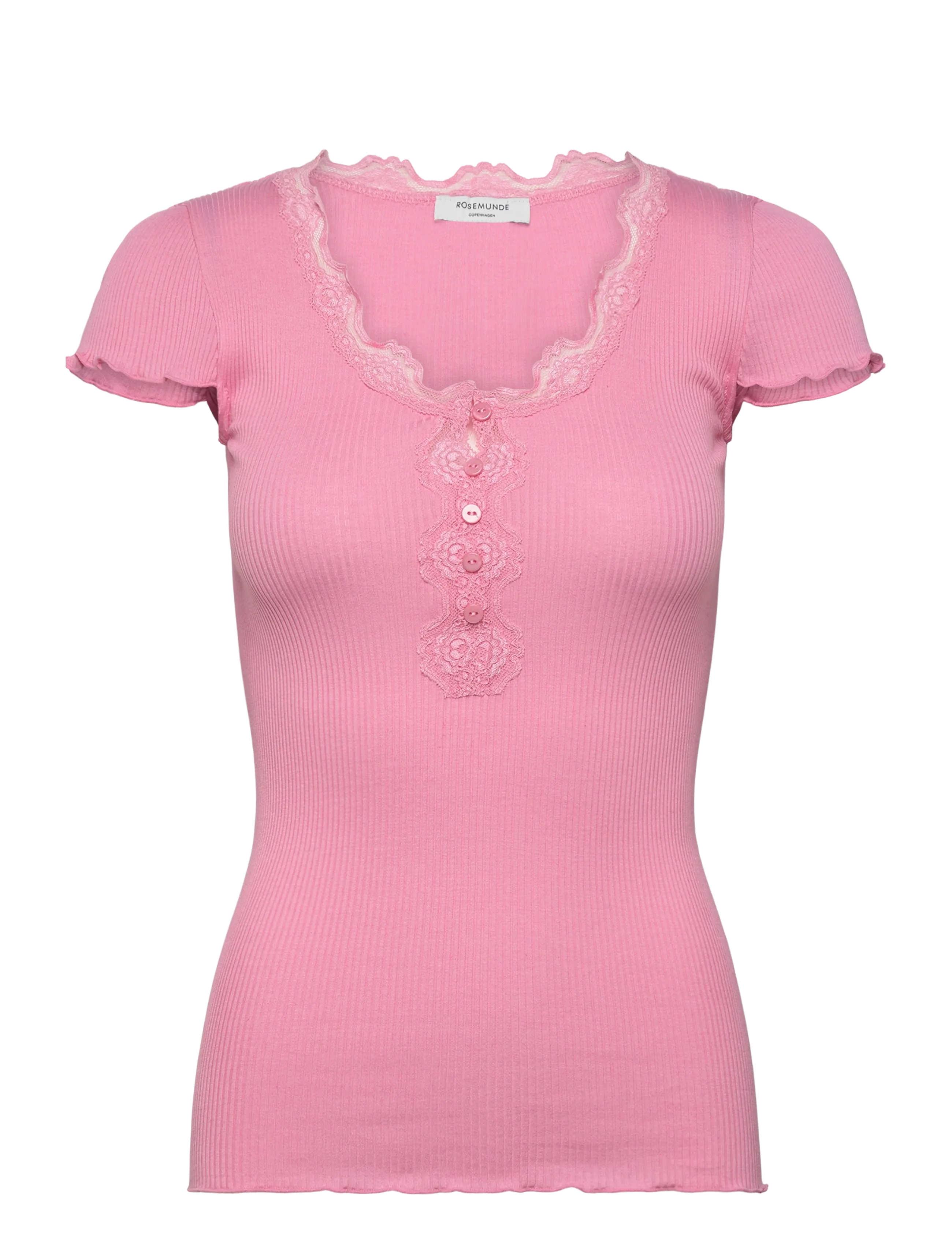 Rosemunde RWBeatha Silk Capsleeve Button T-sh - T-shirts & Toppar - SEA PINK / pink/rose