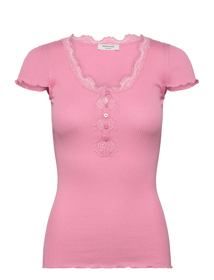 Rosemunde - RWBeatha Silk Capsleeve Button T-shirt - t-shirts - sea pink - 1