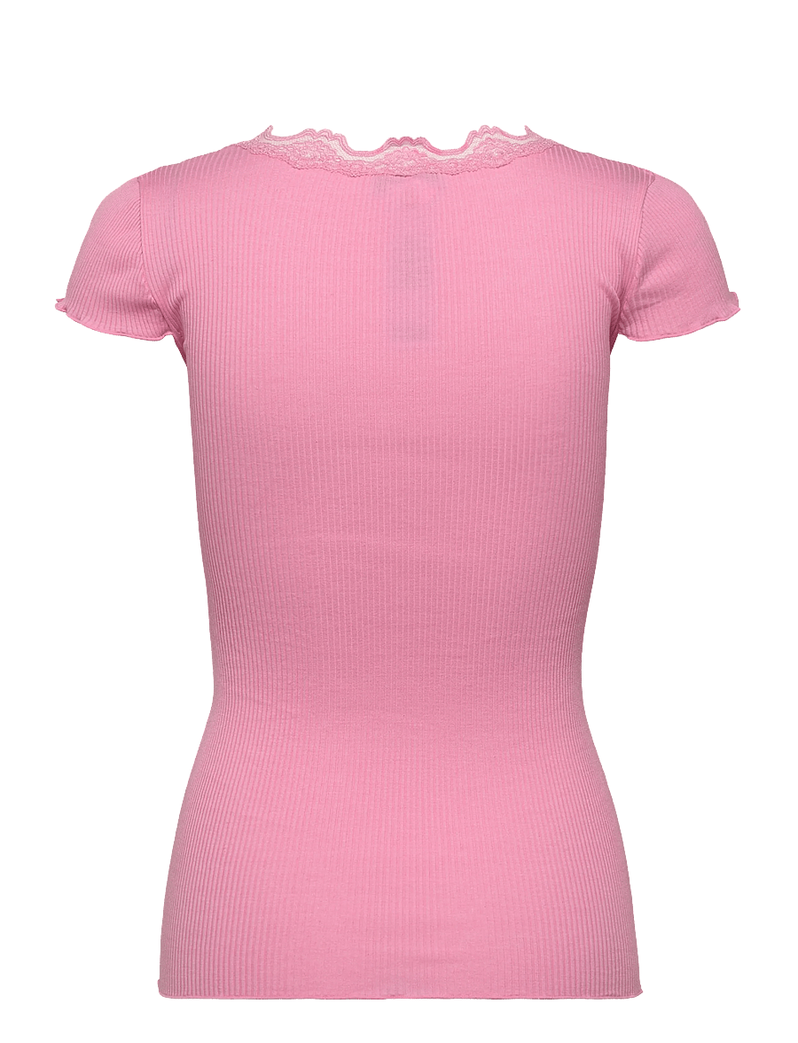 Rosemunde - RWBeatha Silk Capsleeve Button T-shirt - t-shirts - sea pink - 2