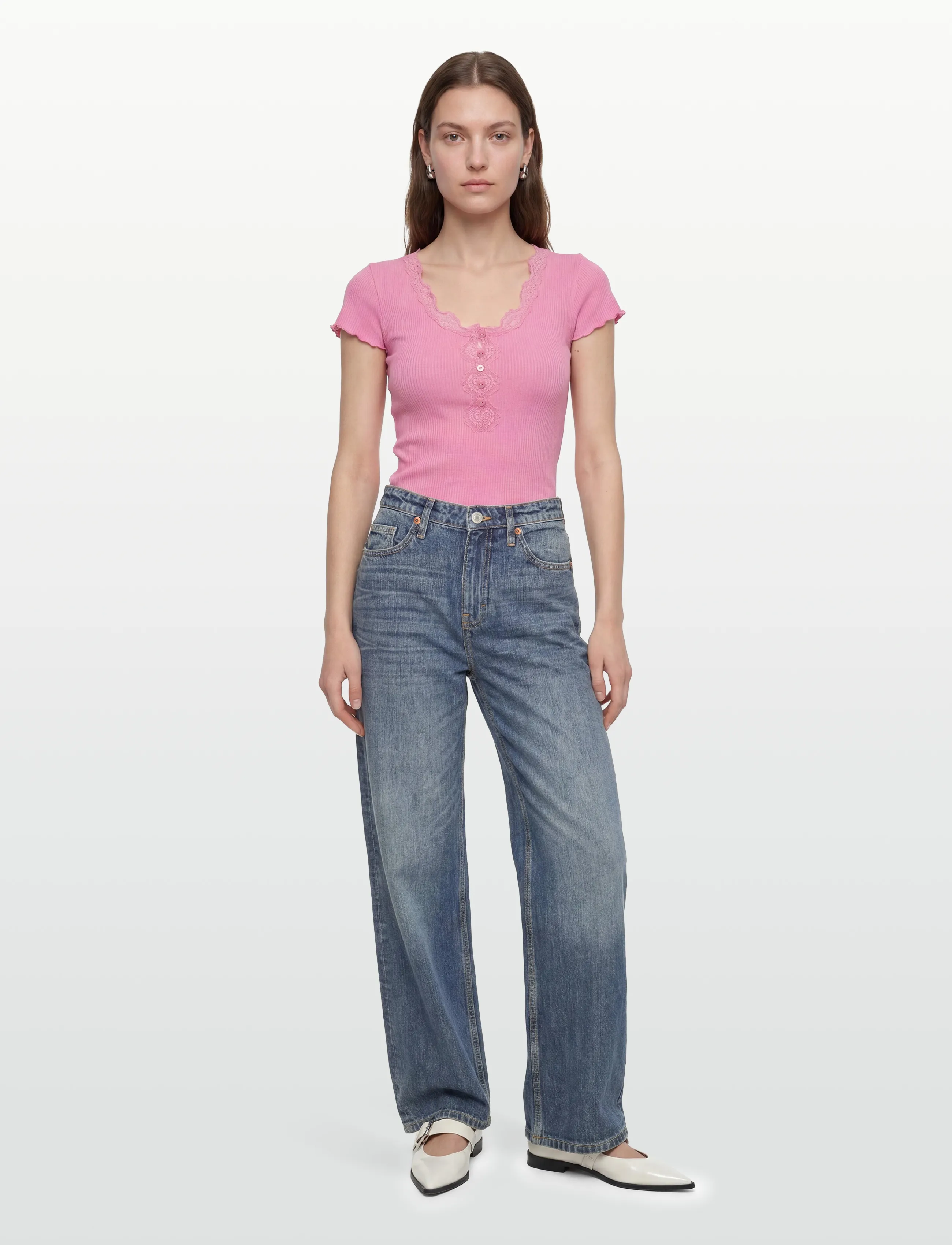 Rosemunde - RWBeatha Silk Capsleeve Button T-shirt - t-shirts - sea pink - 0