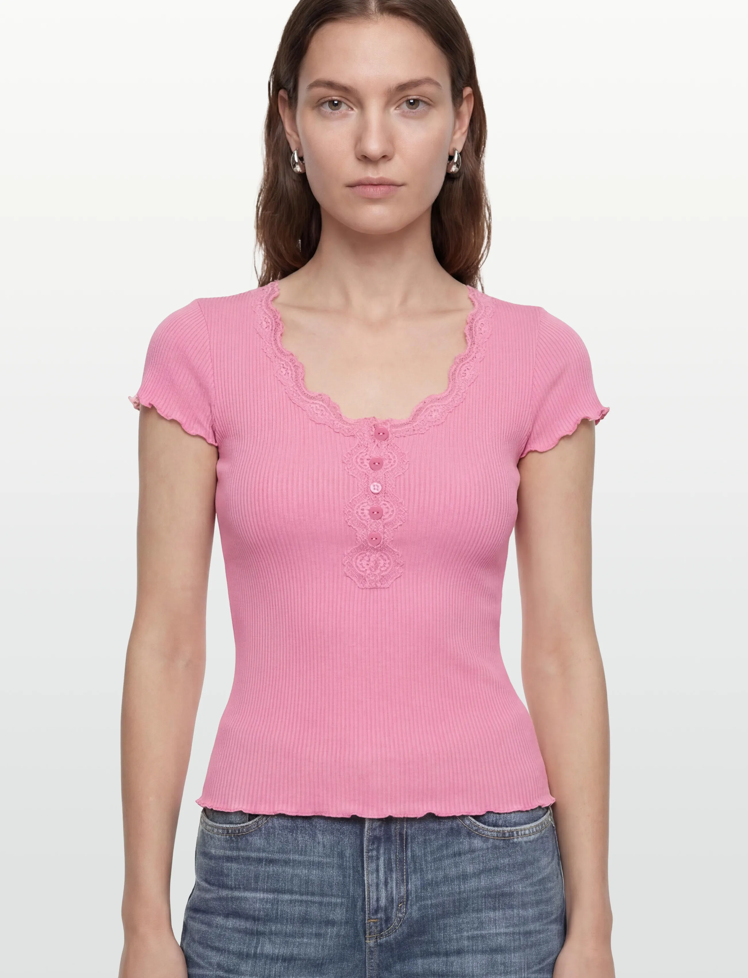 Rosemunde Rwbeatha Silk Capsleeve Button T-Shirt dam – bild 2