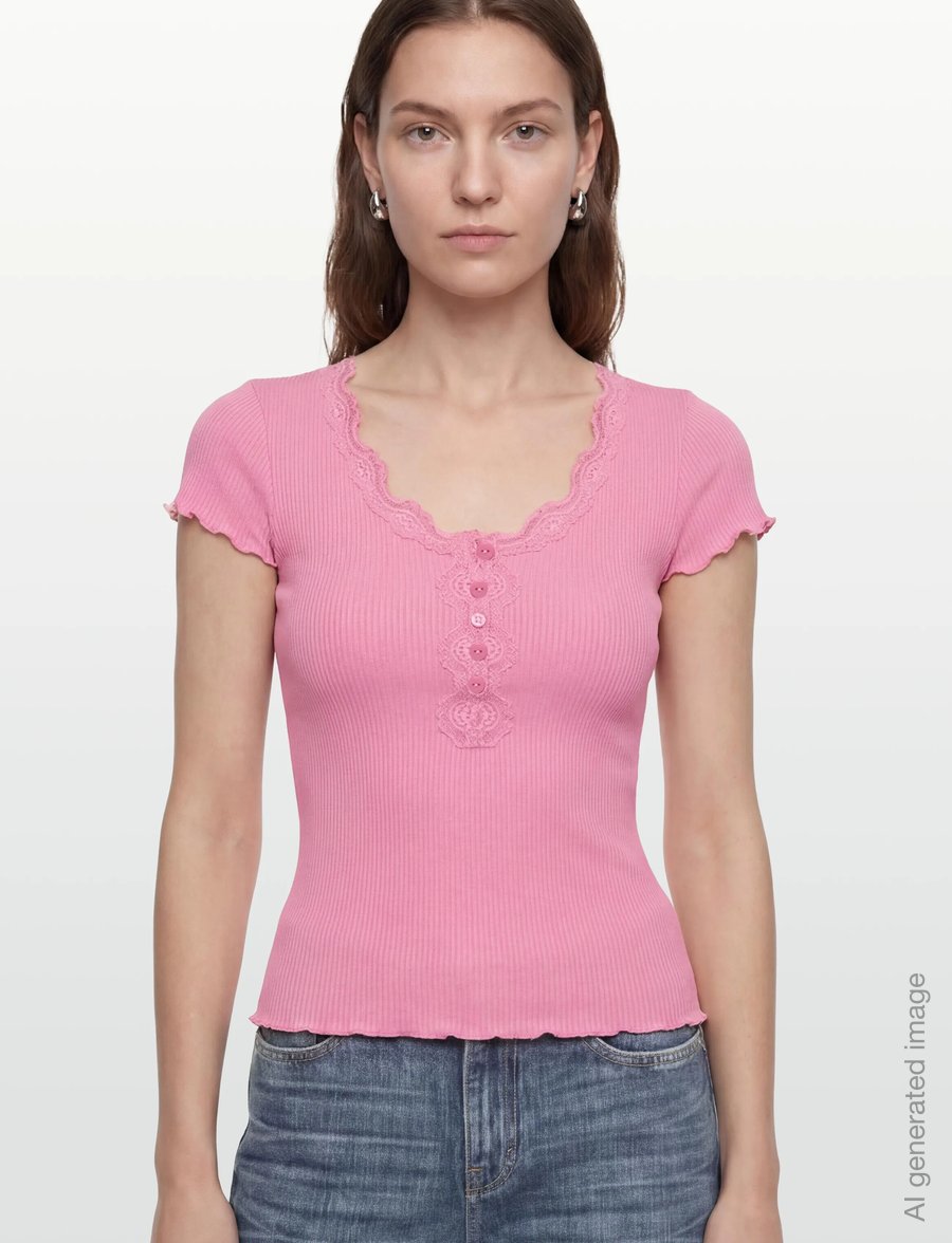 Rosemunde - RWBeatha Silk Capsleeve Button T-shirt - t-shirts - sea pink - 3