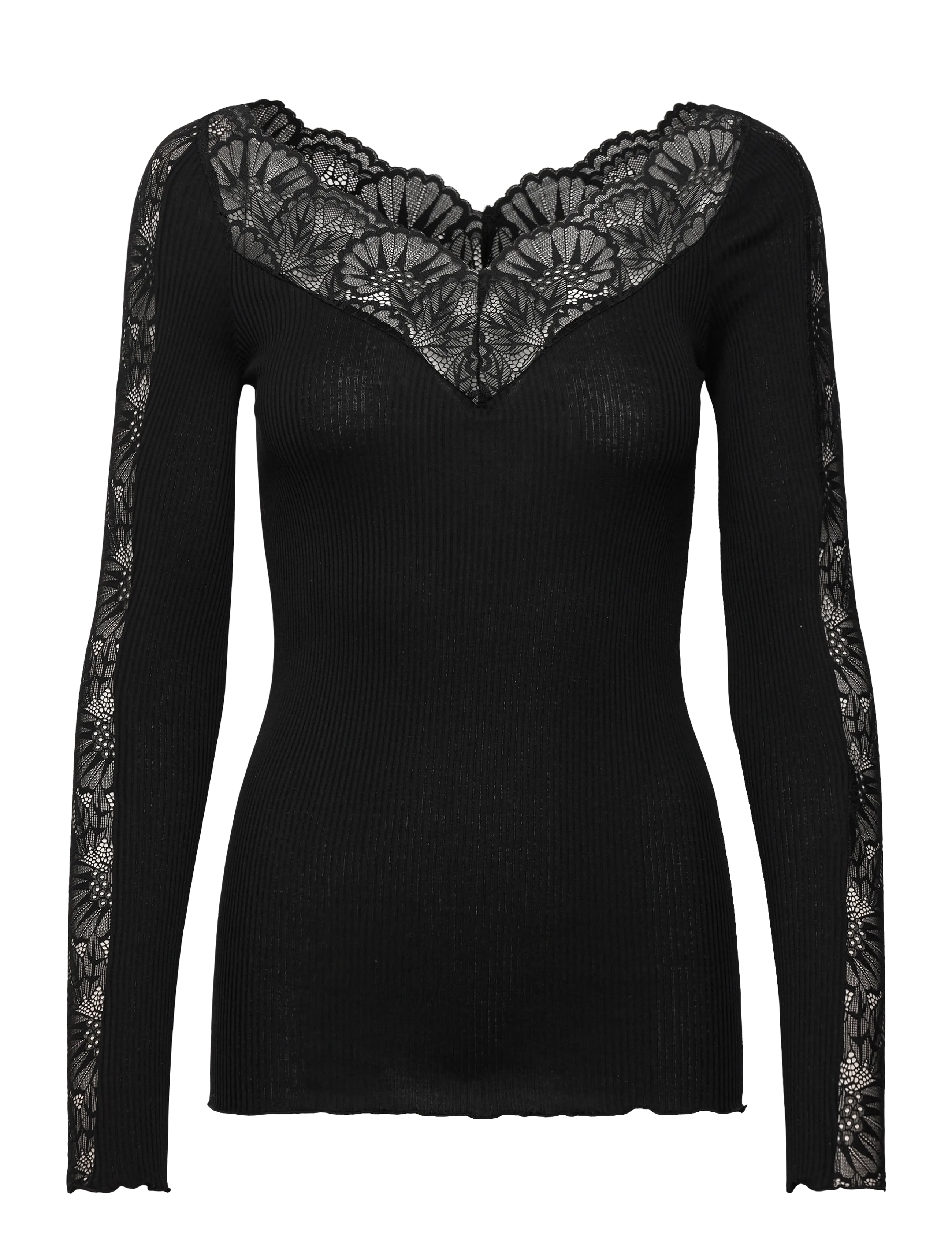 Rosemunde RWBeatha Silk LS Lace T-shirt - Officewear - BLACK / black