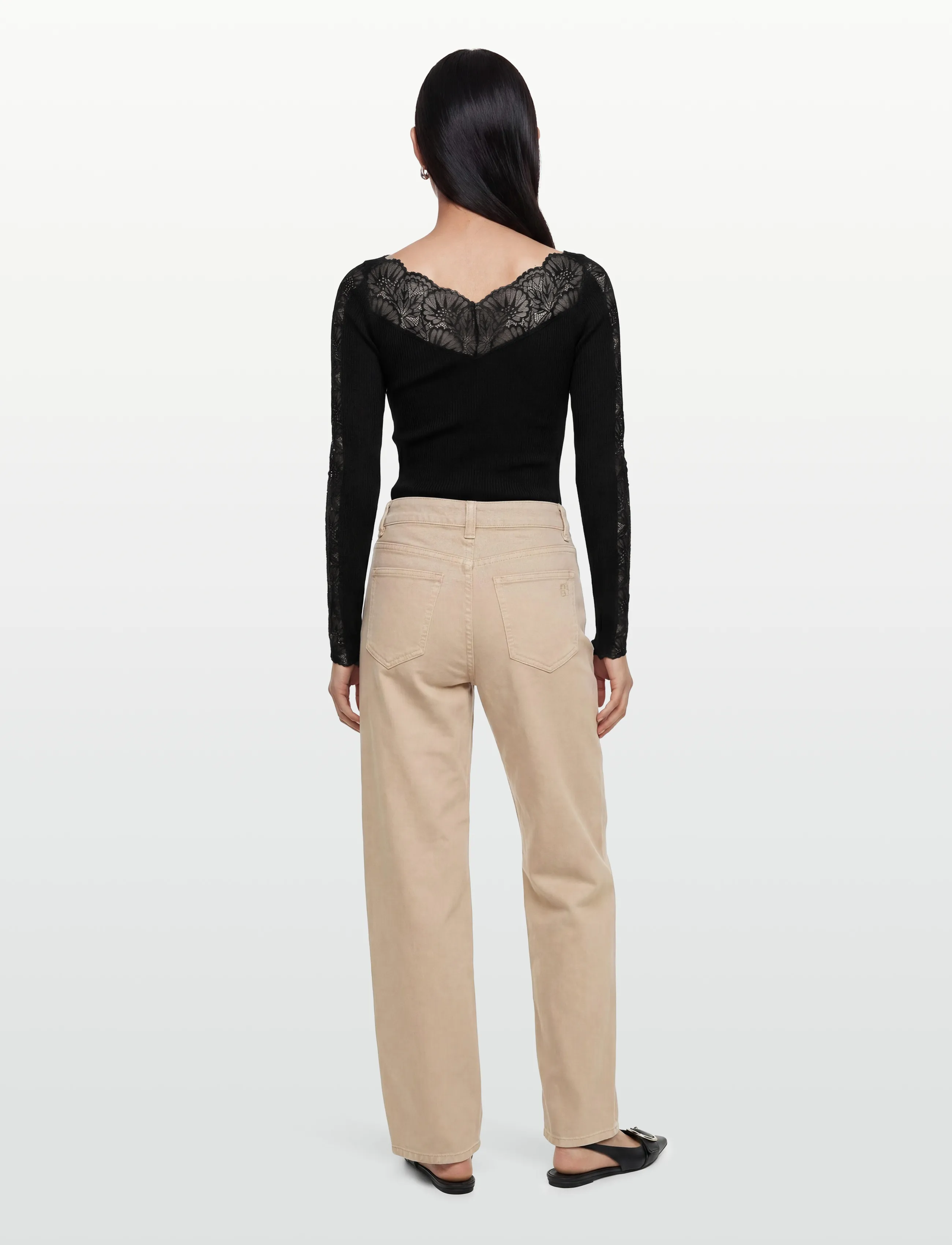 Rosemunde - RWBeatha Silk LS Lace T-shirt - langærmede bluser - black - 4