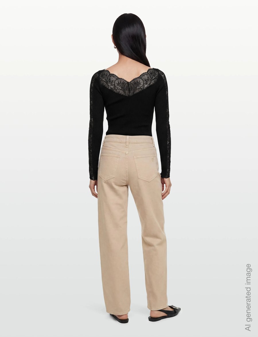 Rosemunde - RWBeatha Silk LS Lace T-shirt - langärmelige blusen - black - 4
