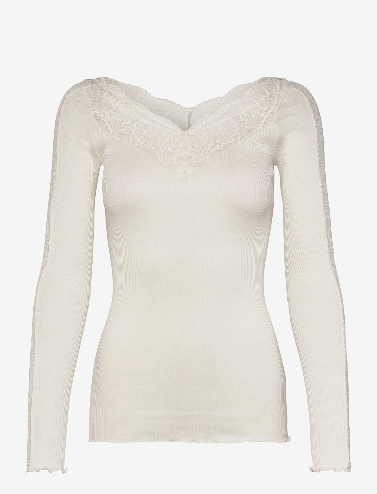 Rosemunde - RWBeatha Silk LS Lace T-shirt - langærmede bluser - ivory - 1