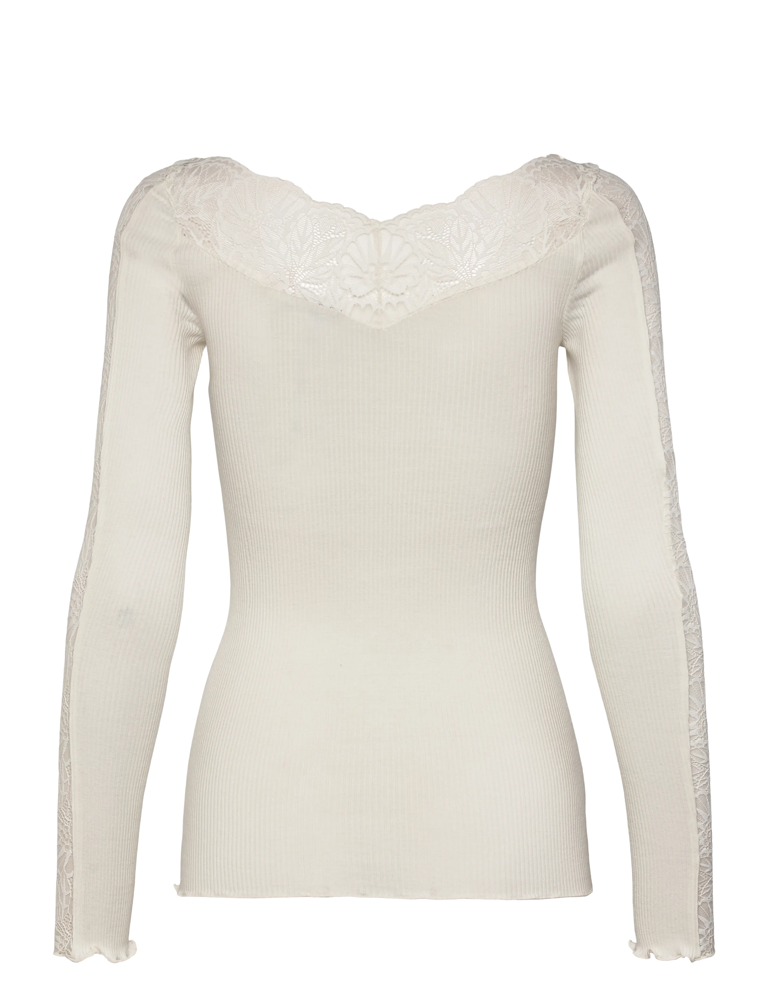 Rosemunde - RWBeatha Silk LS Lace T-shirt - langärmlige blusen - ivory - 2