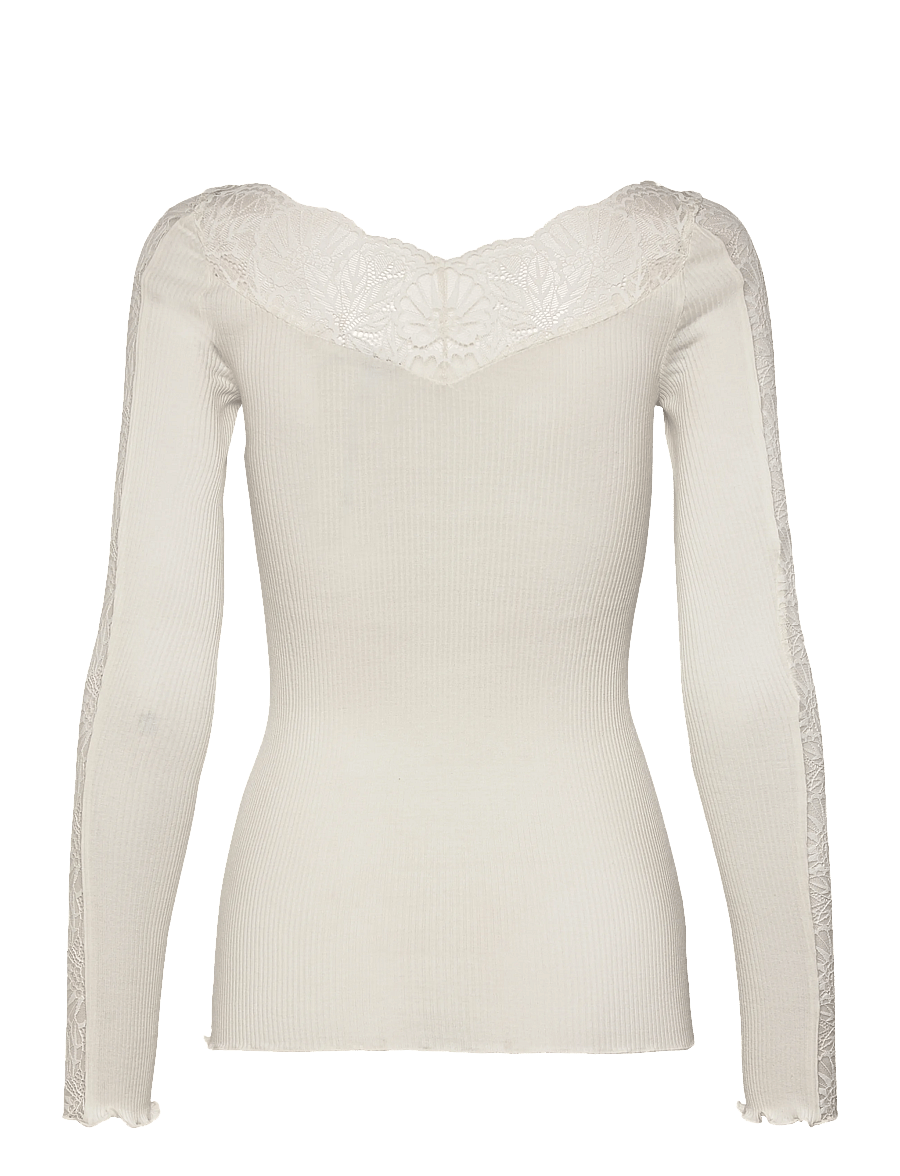 Rosemunde - RWBeatha Silk LS Lace T-shirt - langärmelige blusen - ivory - 2