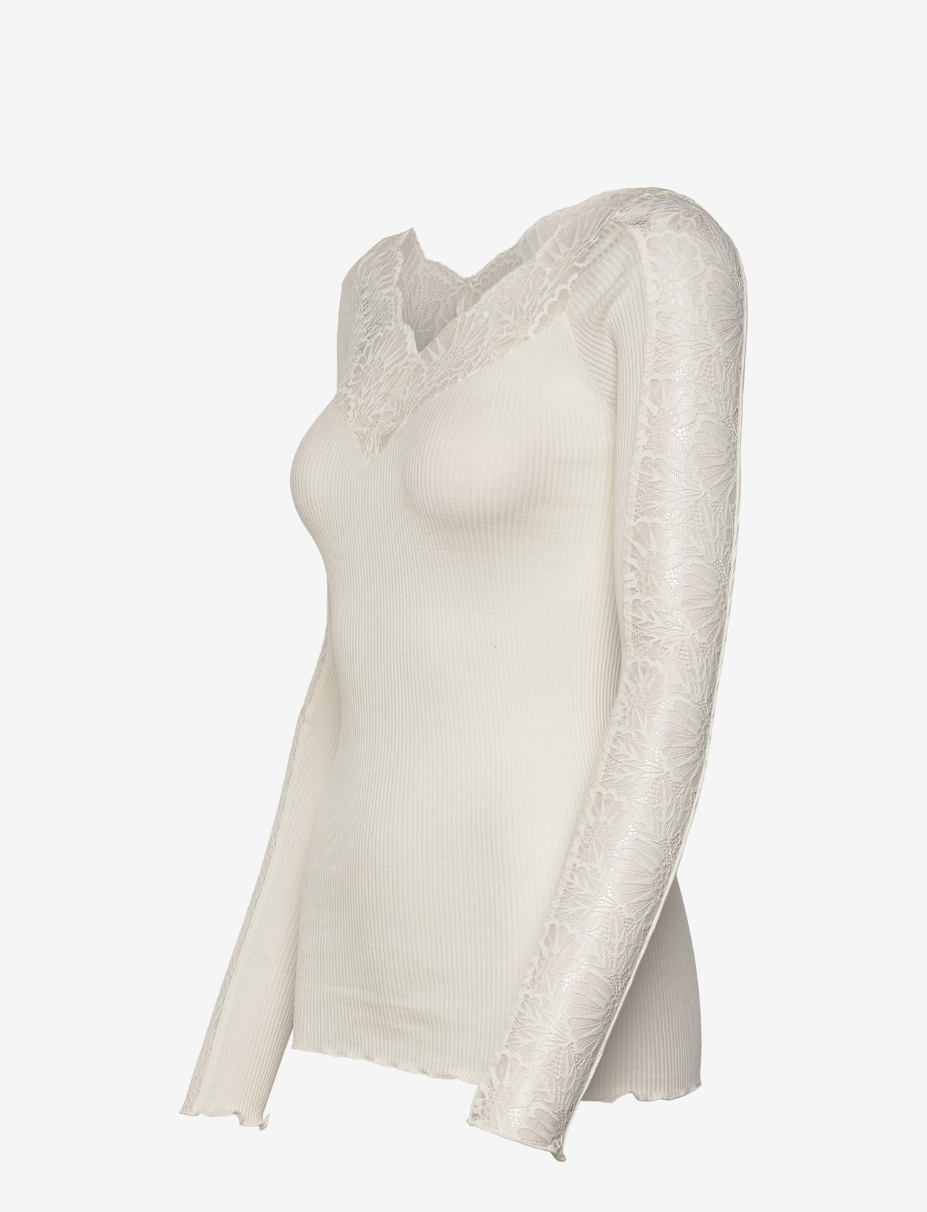 Rosemunde - RWBeatha Silk LS Lace T-shirt - langærmede bluser - ivory - 3