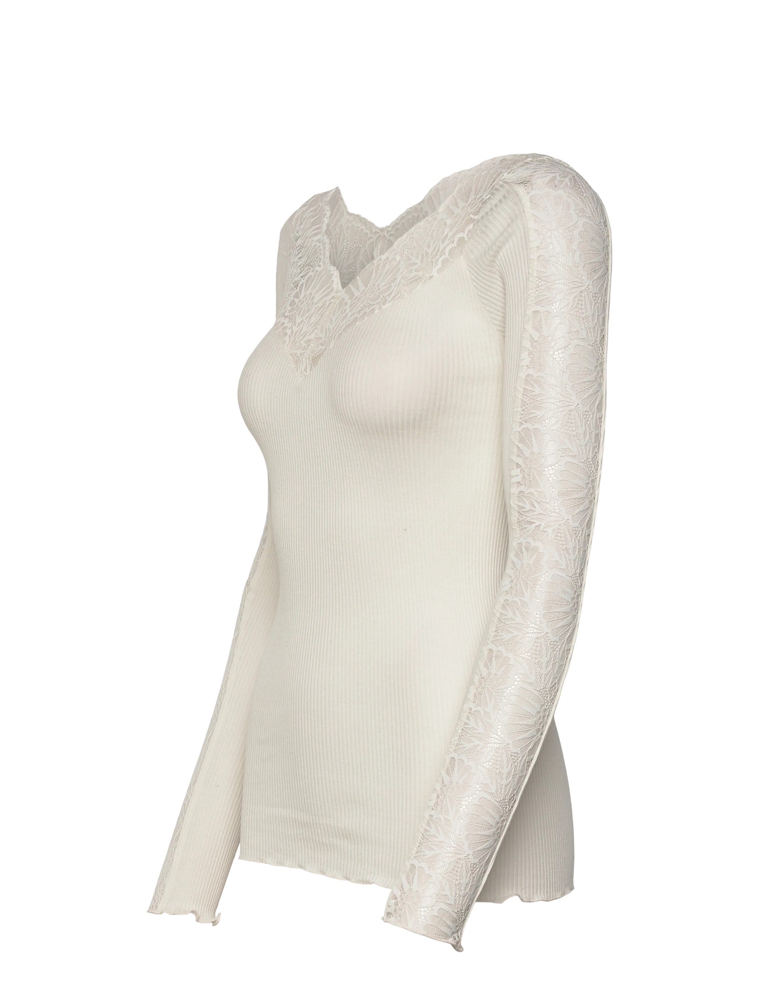 Rosemunde - RWBeatha Silk LS Lace T-shirt - langärmlige blusen - ivory - 3