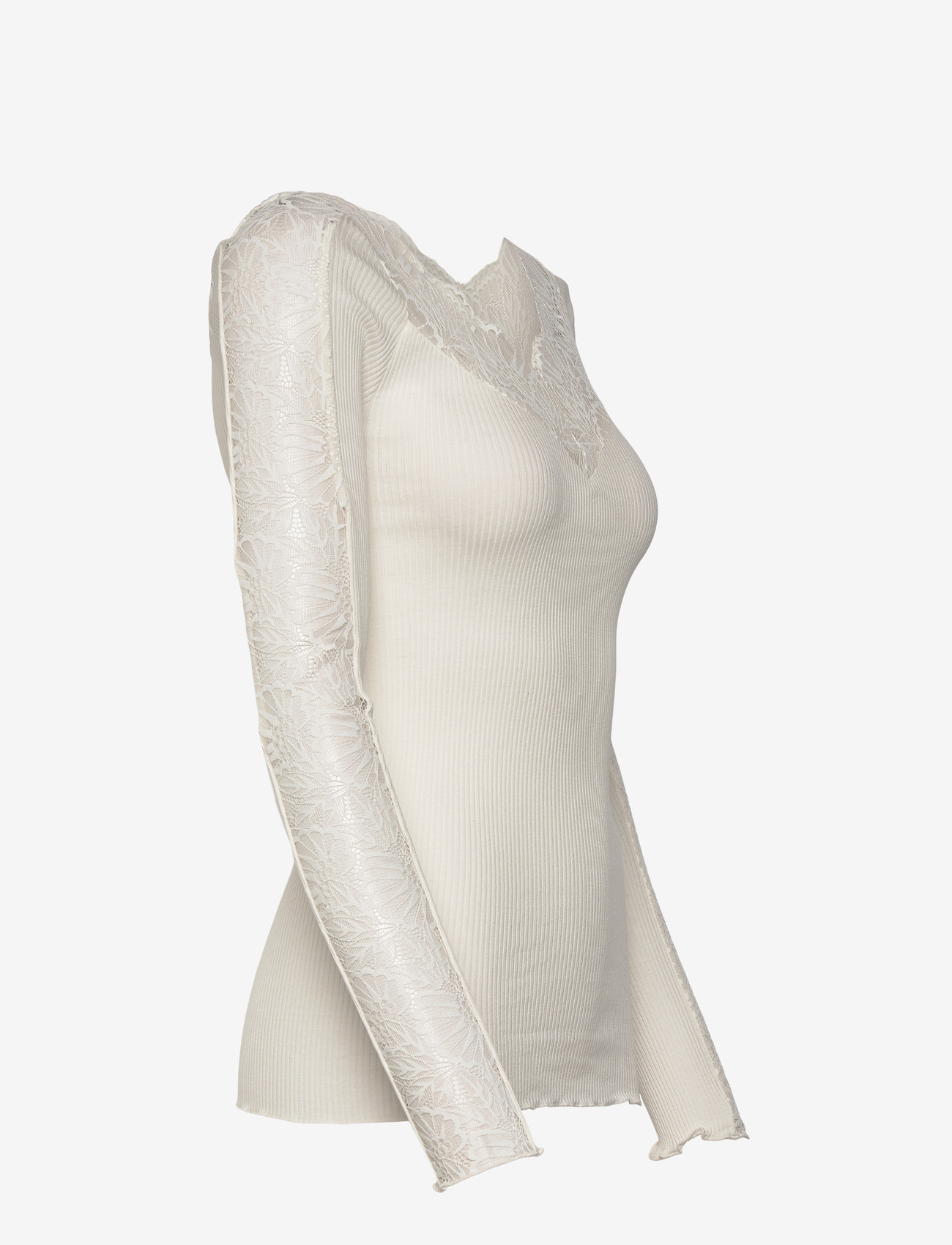 Rosemunde - RWBeatha Silk LS Lace T-shirt - langærmede bluser - ivory - 4