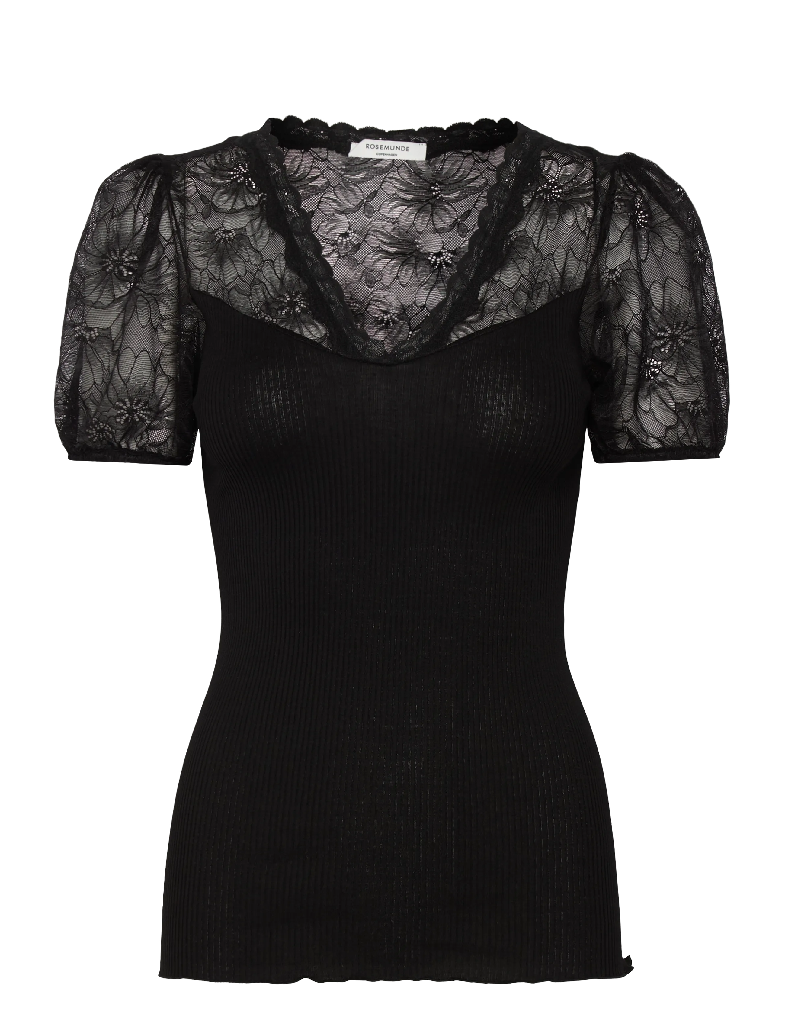 Rosemunde RWBeatha Silk SS Full Lace V- neck - Blusen & Hemden - BLACK / black