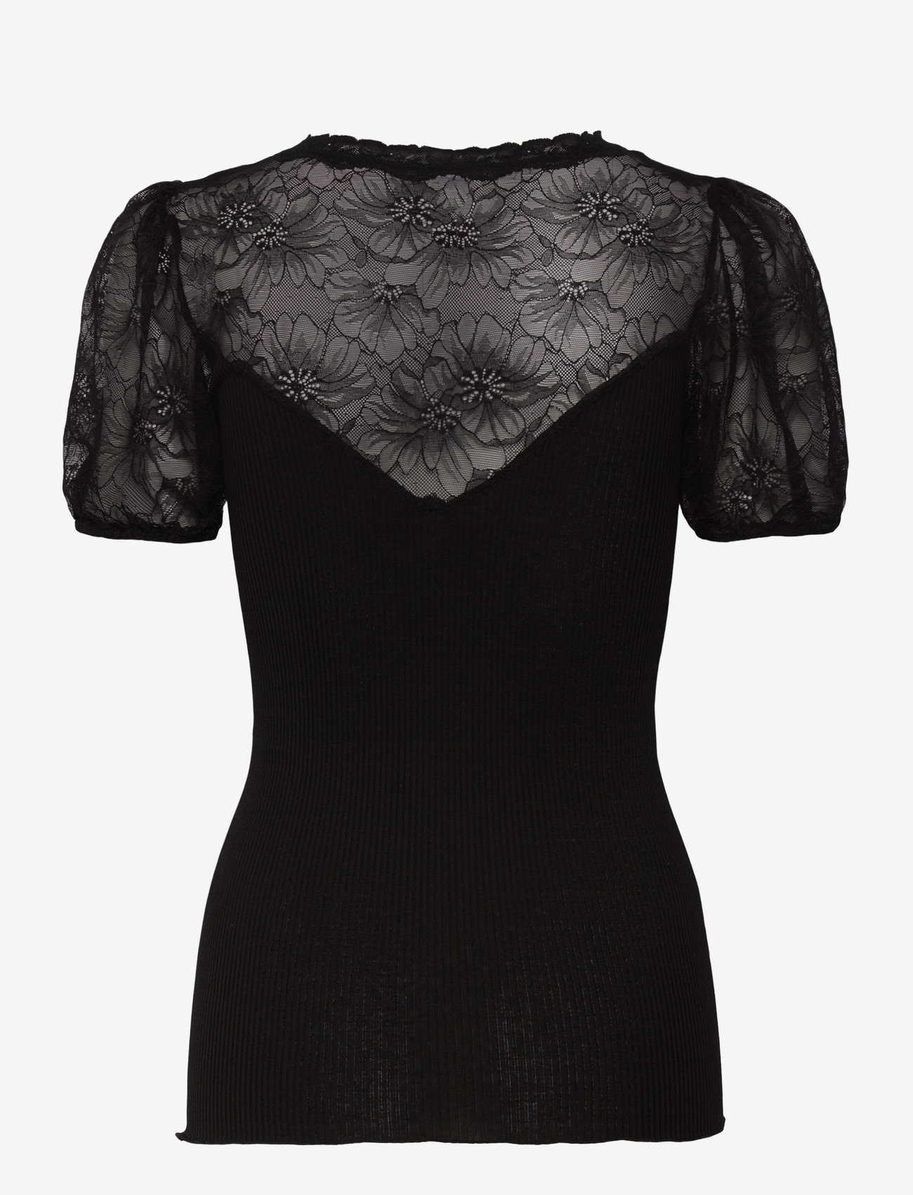 Rosemunde - RWBeatha Silk SS Full Lace V- neck - kortærmede bluser - black - 2