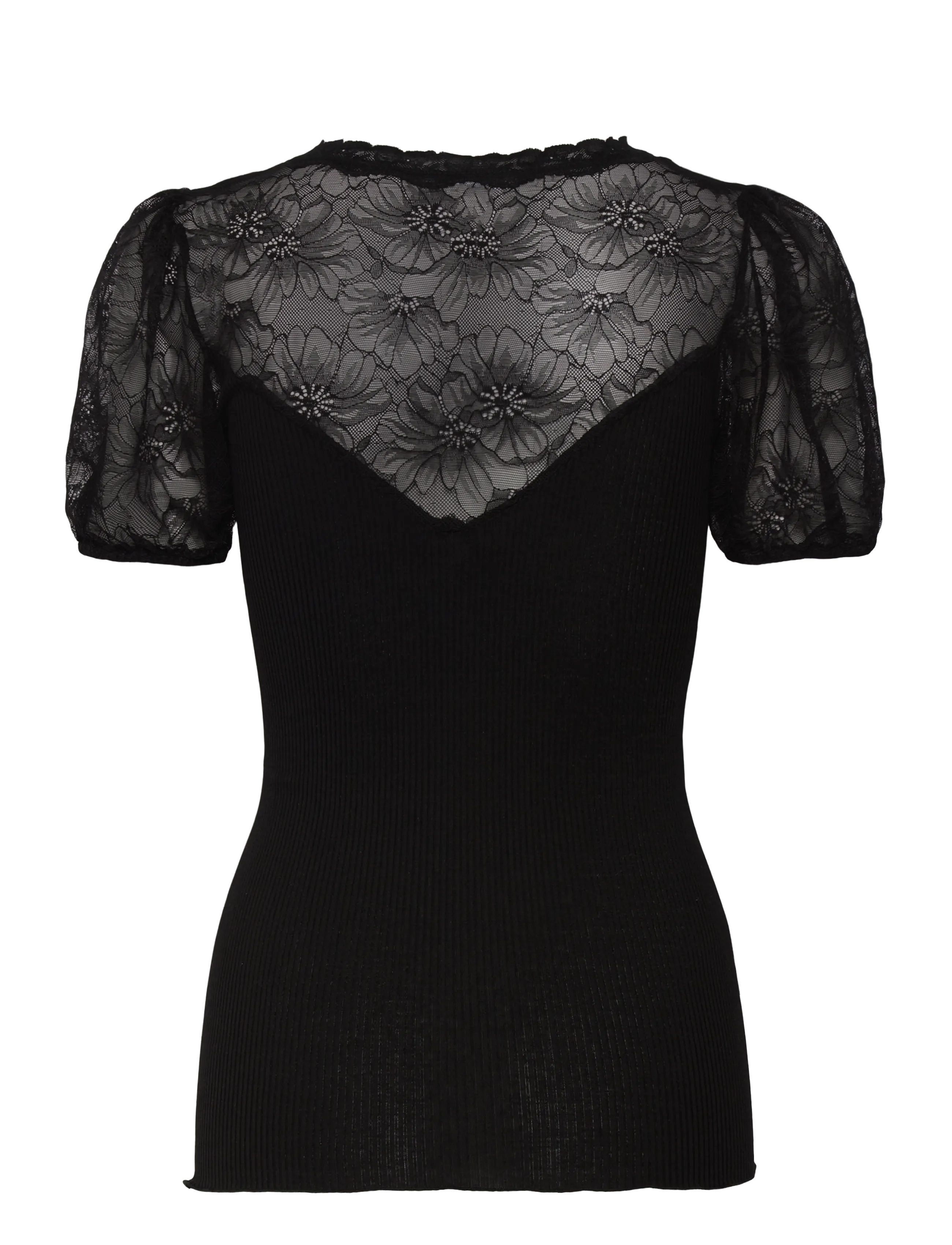 Rosemunde - RWBeatha Silk SS Full Lace V- neck - lühikeste varrukatega pluusid - black - 2
