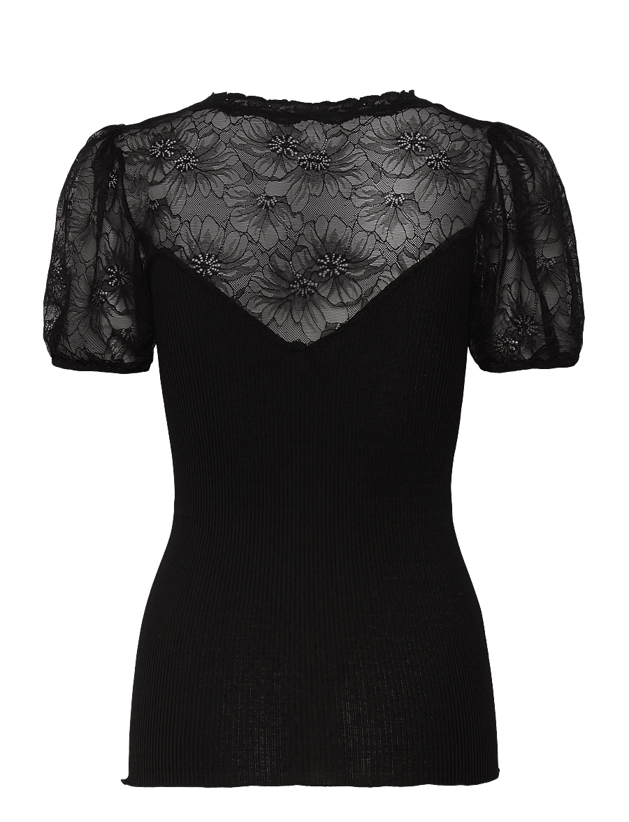 Rosemunde - RWBeatha Silk SS Full Lace V- neck - kurzärmelige blusen - black - 2