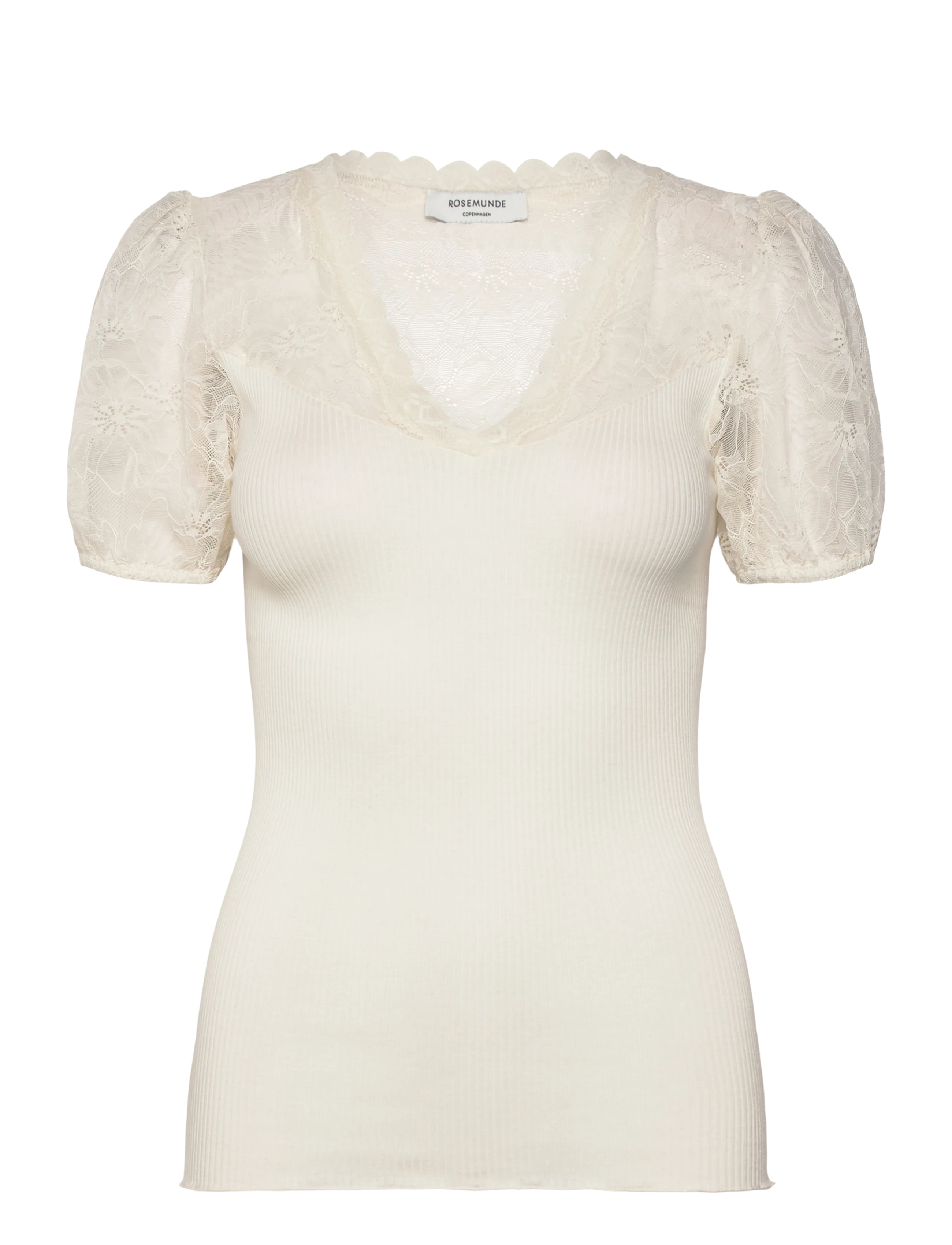 Rosemunde RWBeatha Silk SS Full Lace V- neck - Nyheder - IVORY / cream