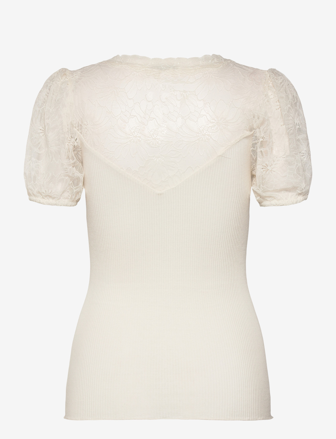 Rosemunde - RWBeatha Silk SS Full Lace V- neck - short-sleeved blouses - ivory - 2