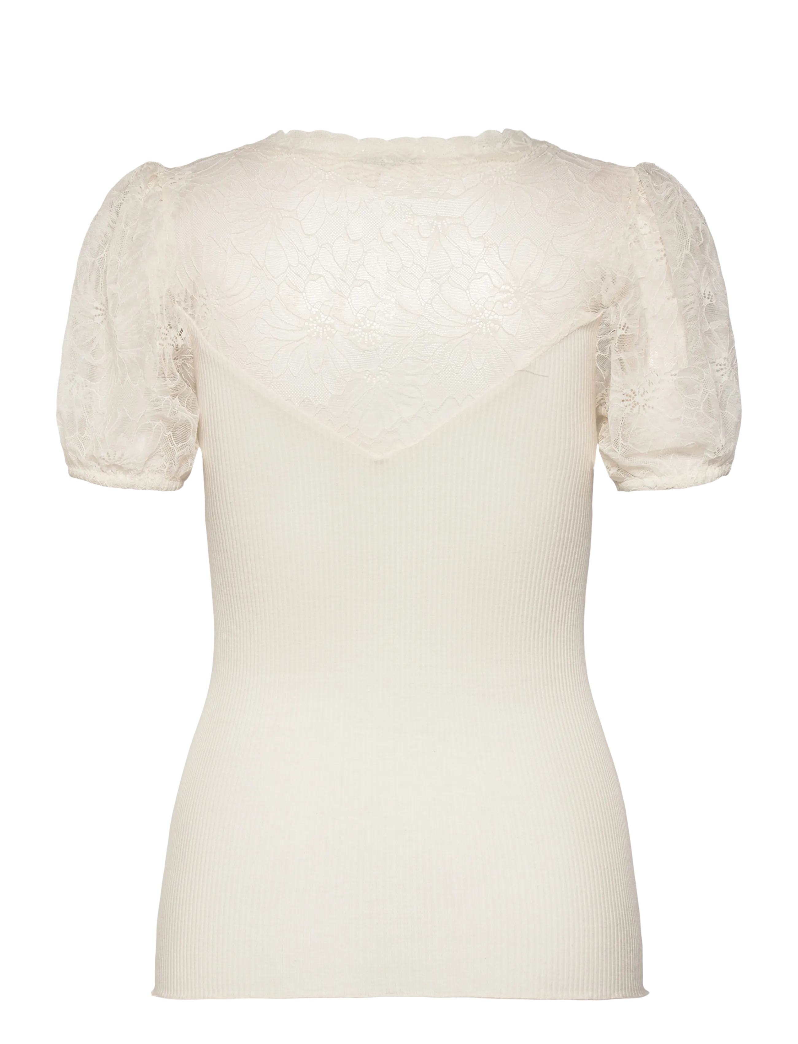 Rosemunde - RWBeatha Silk SS Full Lace V- neck - kortærmede bluser - ivory - 2
