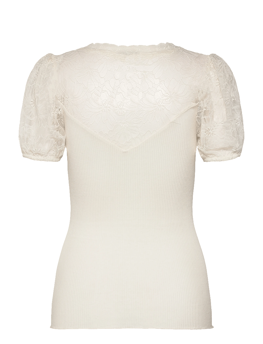 Rosemunde - RWBeatha Silk SS Full Lace V- neck - kurzärmelige blusen - ivory - 2