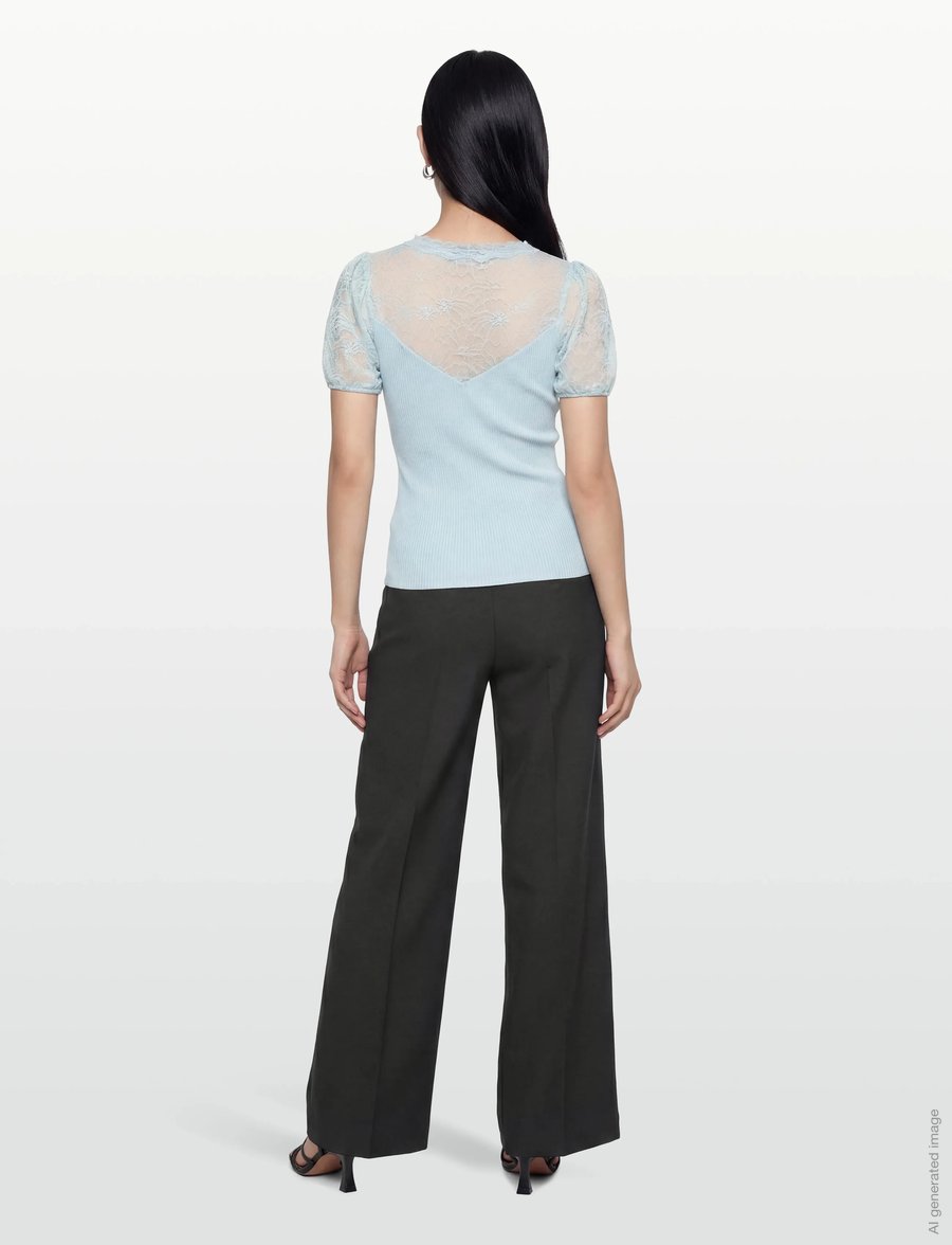 Rosemunde - RWBeatha Silk SS Full Lace V- neck - kurzärmelige blusen - nantucket blue - 4