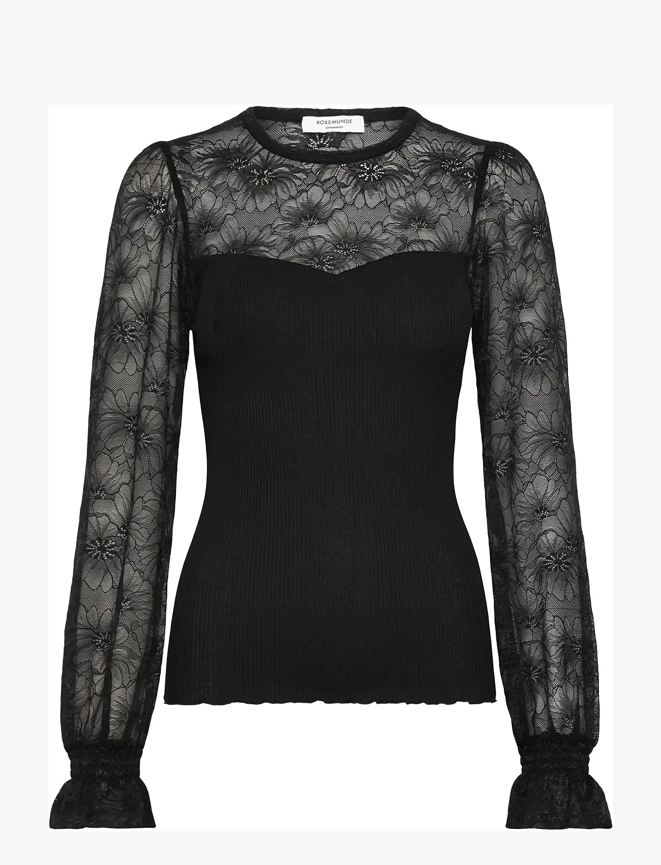 Rosemunde - RWBeatha Silk LS Full Lace T-shirt - pikkade varrukatega pluusid - black - 0