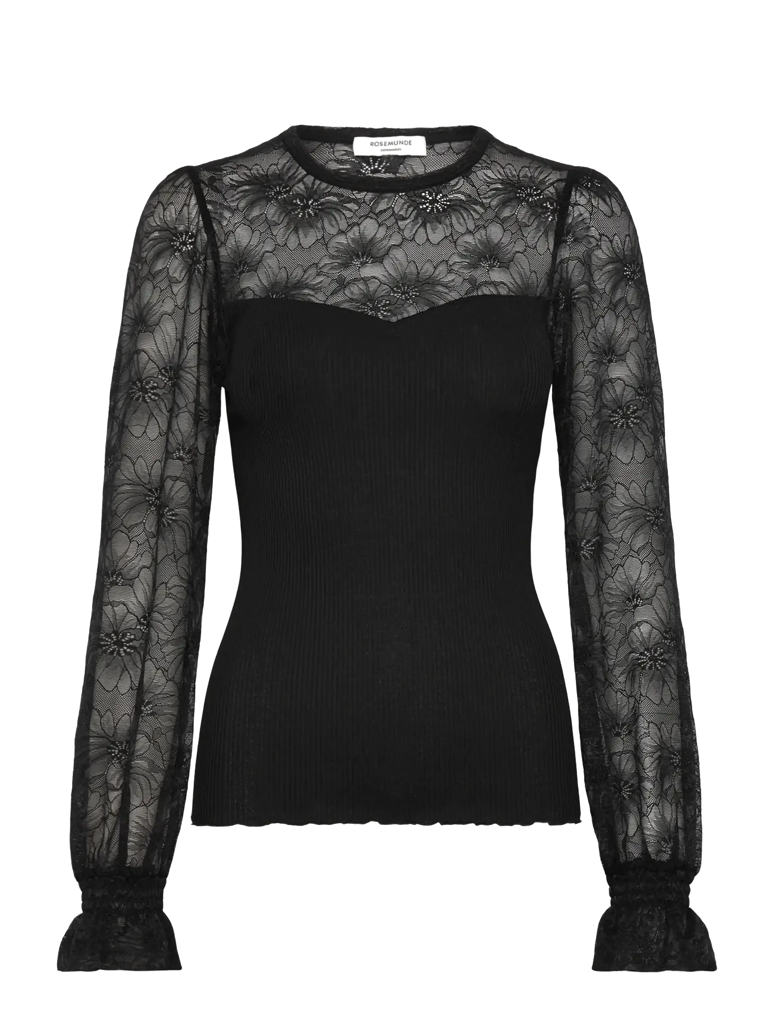 Rosemunde RWBeatha Silk LS Full Lace T-shirt - Bluser - BLACK / black