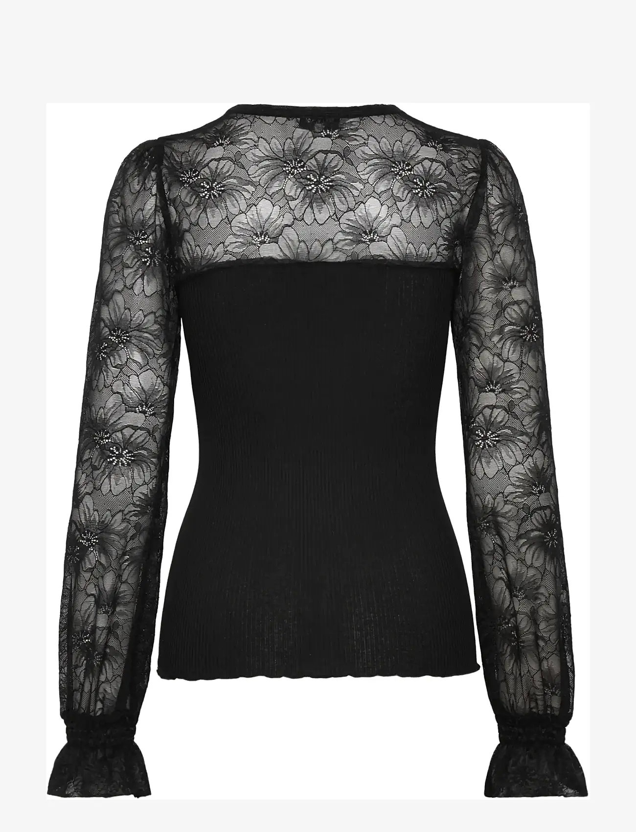 Rosemunde - RWBeatha Silk LS Full Lace T-shirt - pikkade varrukatega pluusid - black - 1